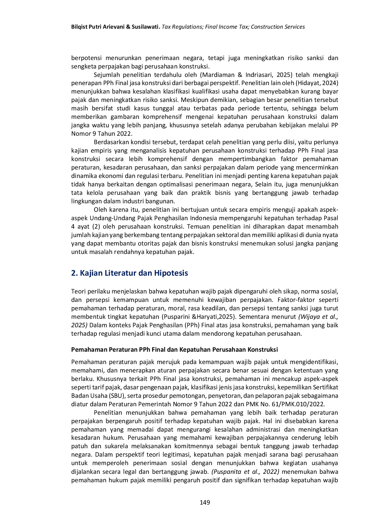 JURIS Kepatuhan terhadap peraturan PPh final jasa kontruksi pada perusahaan kontruksi di Indonesia