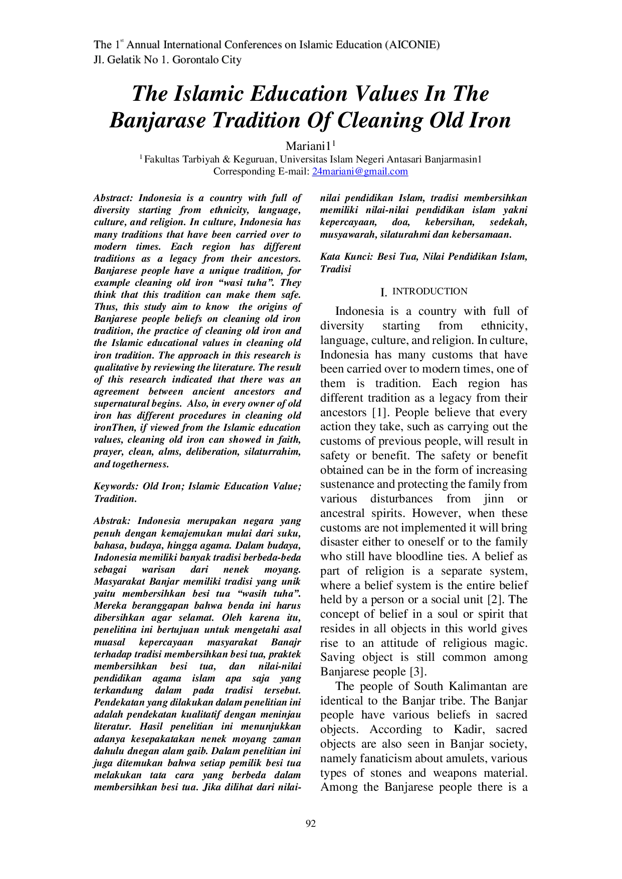 JURIS The Islamic Education Values In The Banjarase Tradition Of Cleaning Old Iron