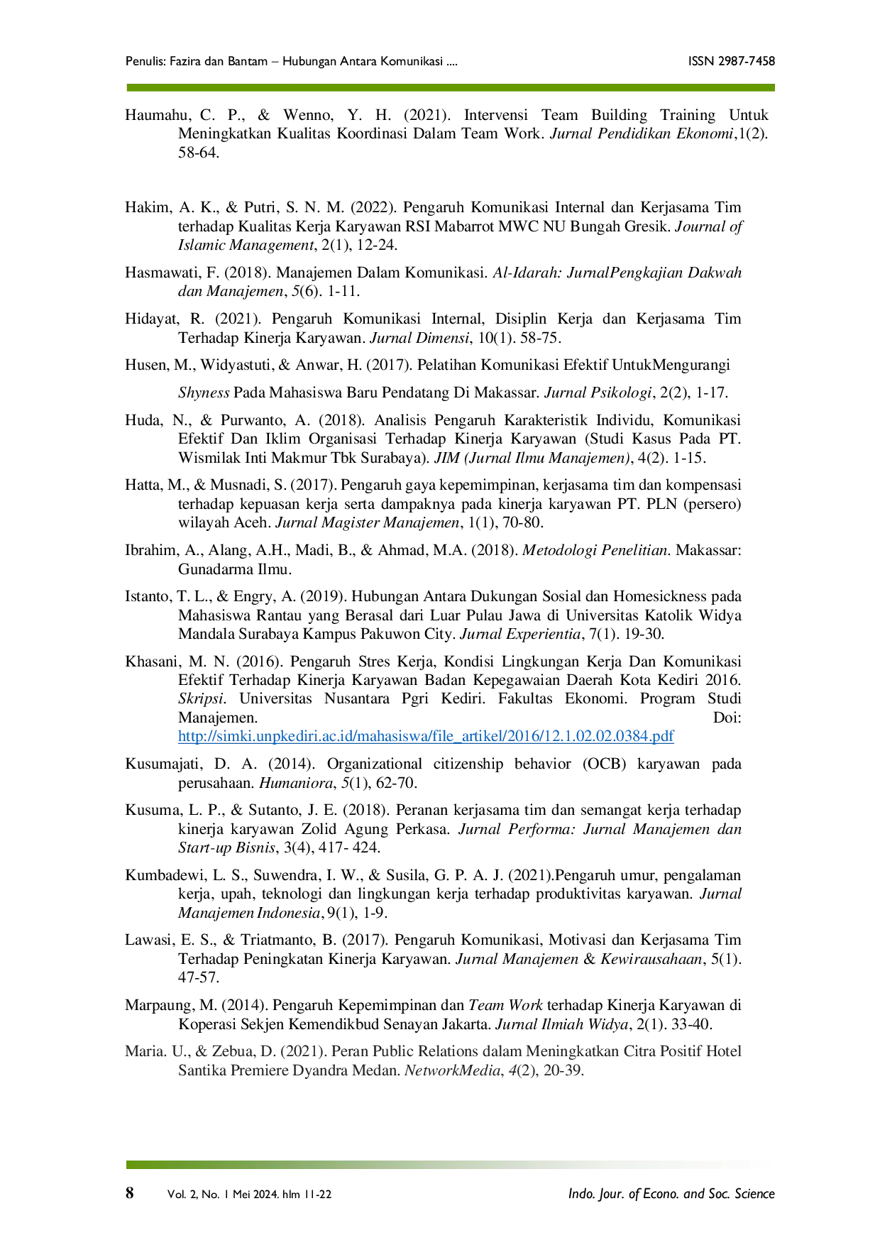 JURIS Hubungan Antara Komunikasi Efektif dengan Team Work Pada Karyawan Di Seven Inc Yogyakarta