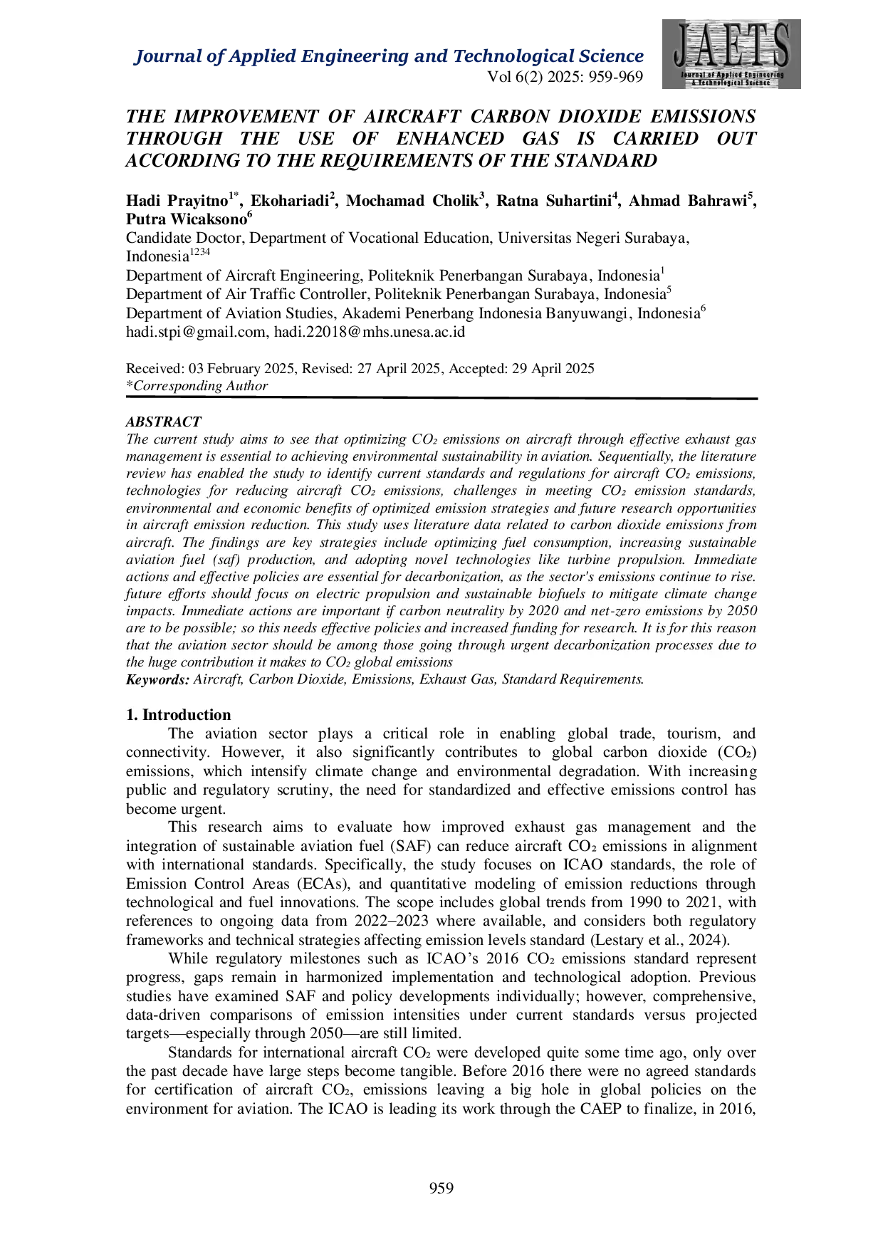 JURIS The Improvement of Aircraft Carbon Dioxide Emissions Through The Use of Enhanced Gas is Carried Out According to The Requirements of The Standard