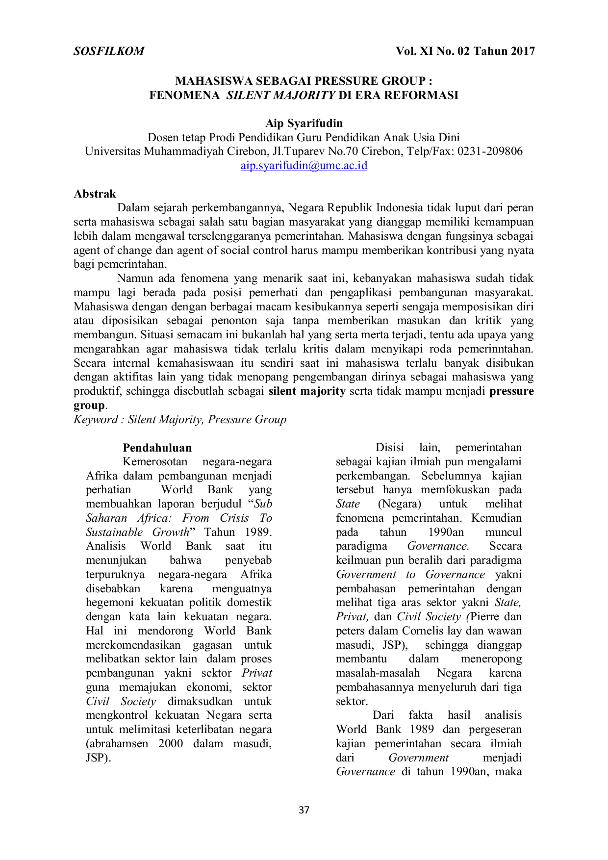 JURIS Mahasiswa Sebagai Pressure Group Fenomena Silent Majority Di Era Reformasi