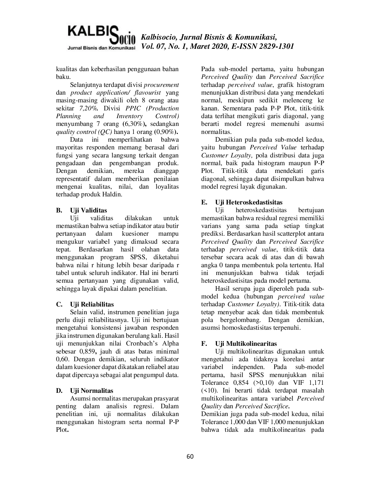 JURIS Pengaruh Perceived Quality dan Perceived Sacrifice Terhadap Perceived Value serta Dampaknya Pada Customer Loyalty di PT XYZ