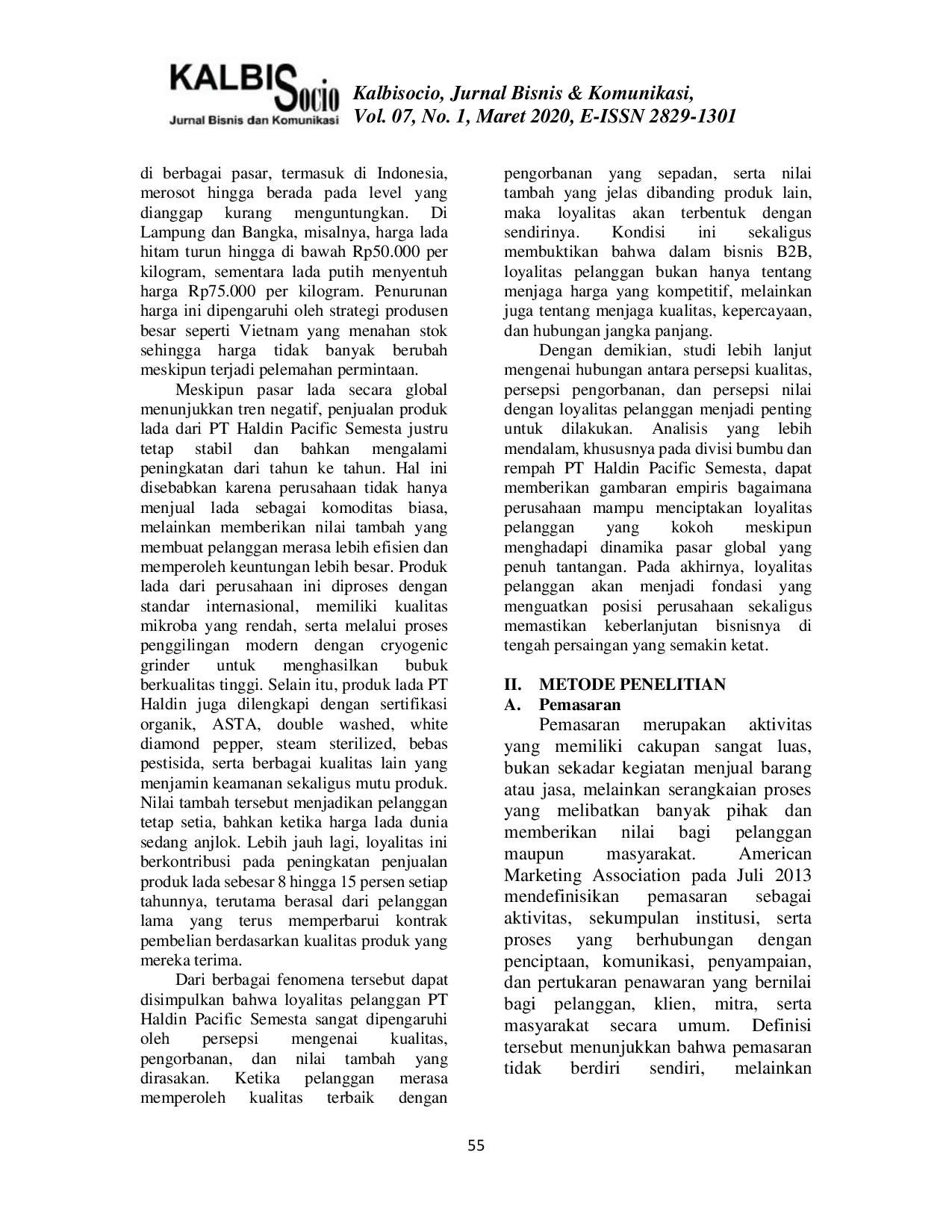 JURIS Pengaruh Perceived Quality dan Perceived Sacrifice Terhadap Perceived Value serta Dampaknya Pada Customer Loyalty di PT XYZ