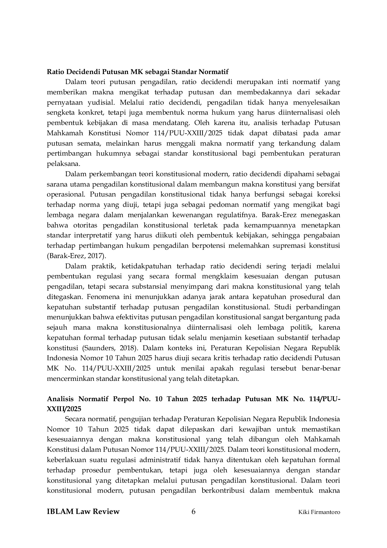 JURIS The Binding Effect of Constitutional Court Decisions on Police Regulations An Analysis of Constitutional Court Decision No 114 PUU XXIII 2025