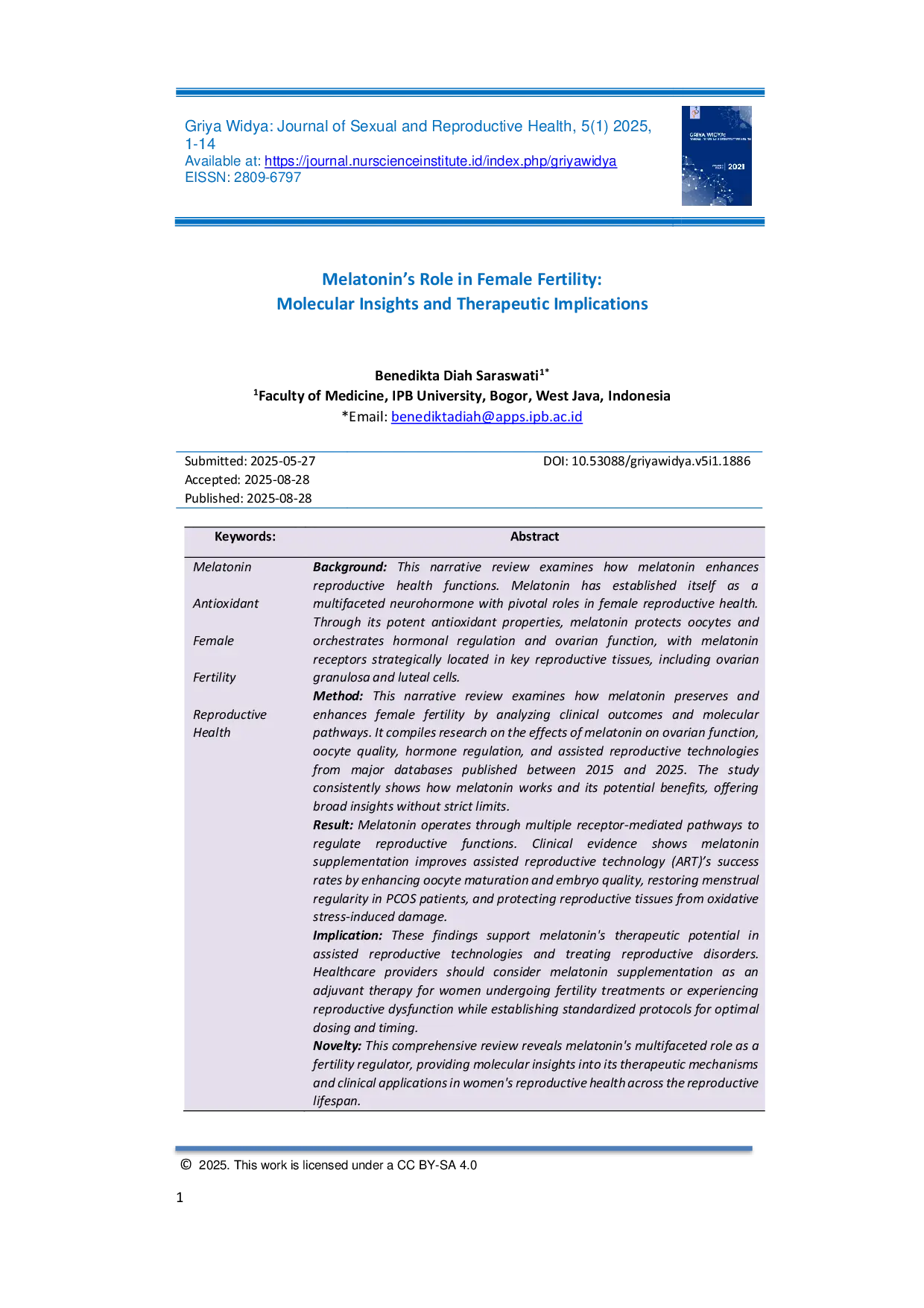 JURIS Melatonin s Role in Female Fertility Molecular Insights and Therapeutic Implications