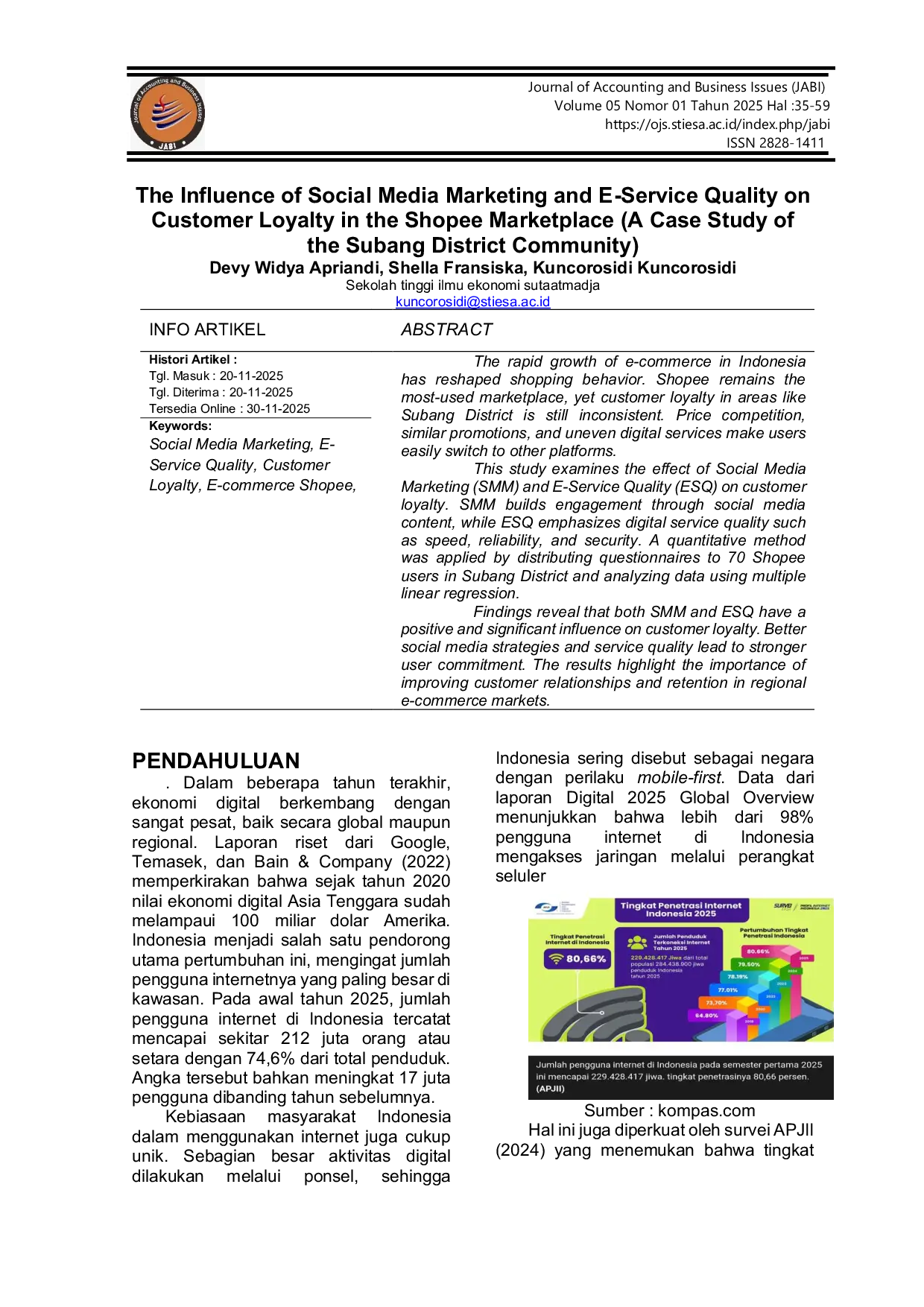 JURIS The The Influence of Social Media Marketing and E Service Quality on Customer Loyalty in the Shopee Marketplace A Case Study of the Subang District Community