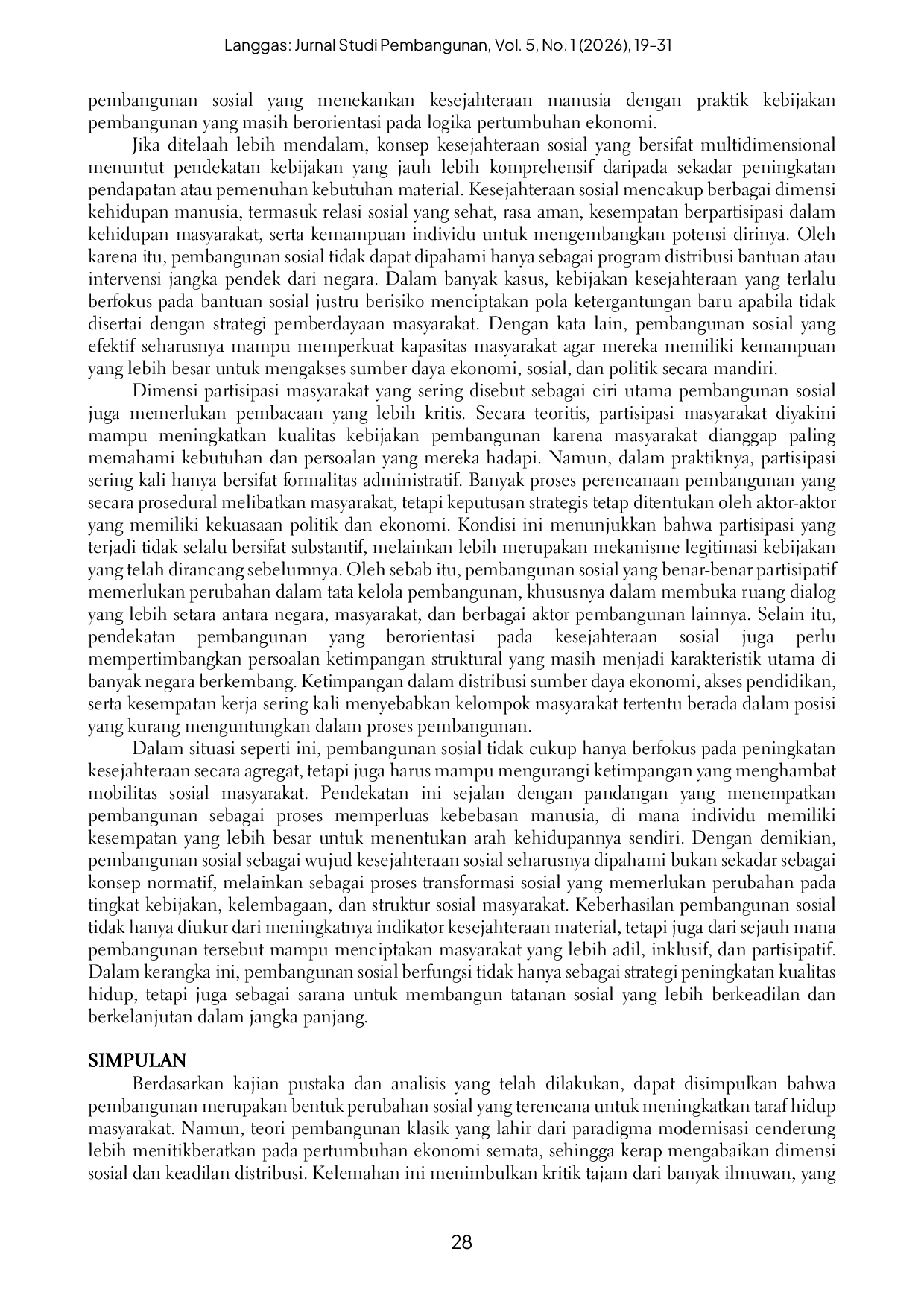 JURIS Pembangunan Sosial Antara Teori Pembangunan dan Kesejahteraan Sosial di Indonesia