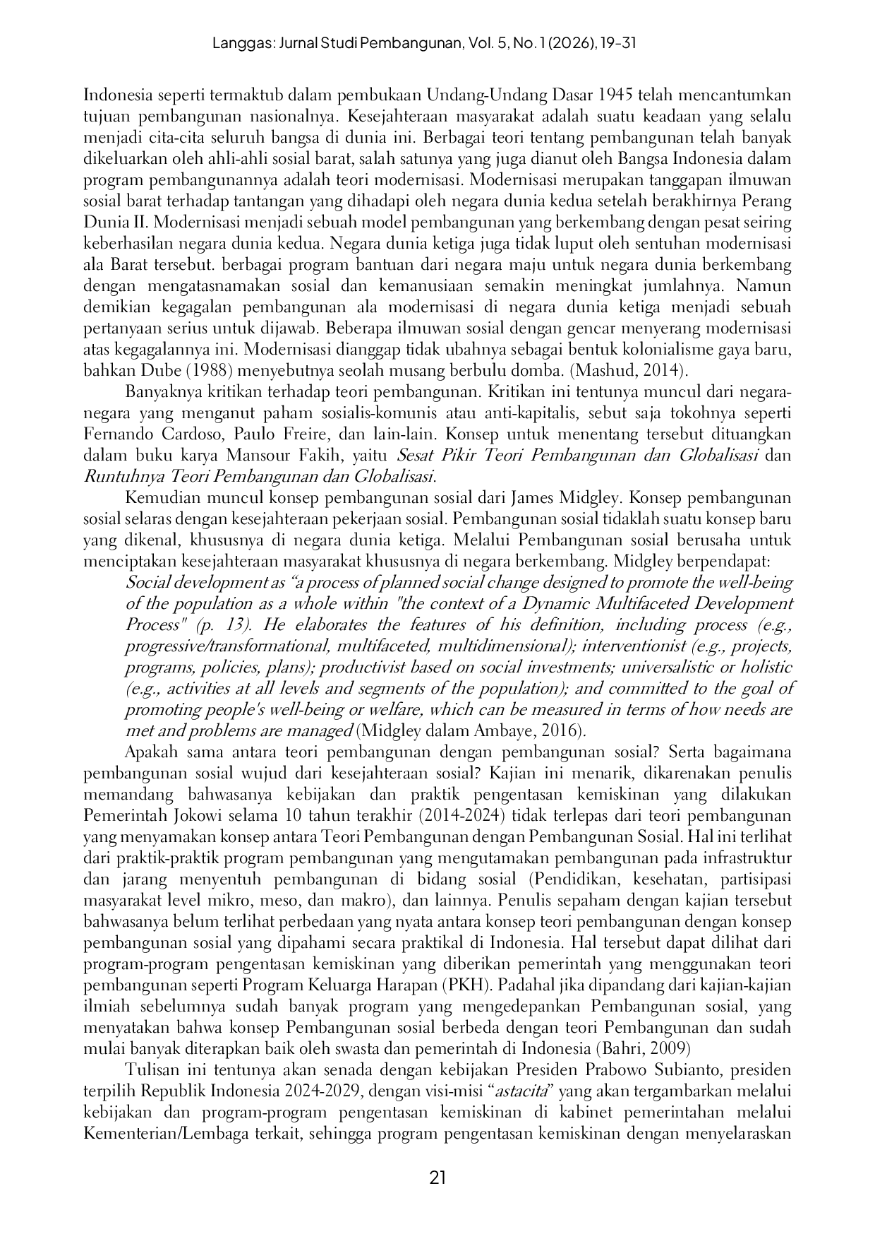 JURIS Pembangunan Sosial Antara Teori Pembangunan dan Kesejahteraan Sosial di Indonesia