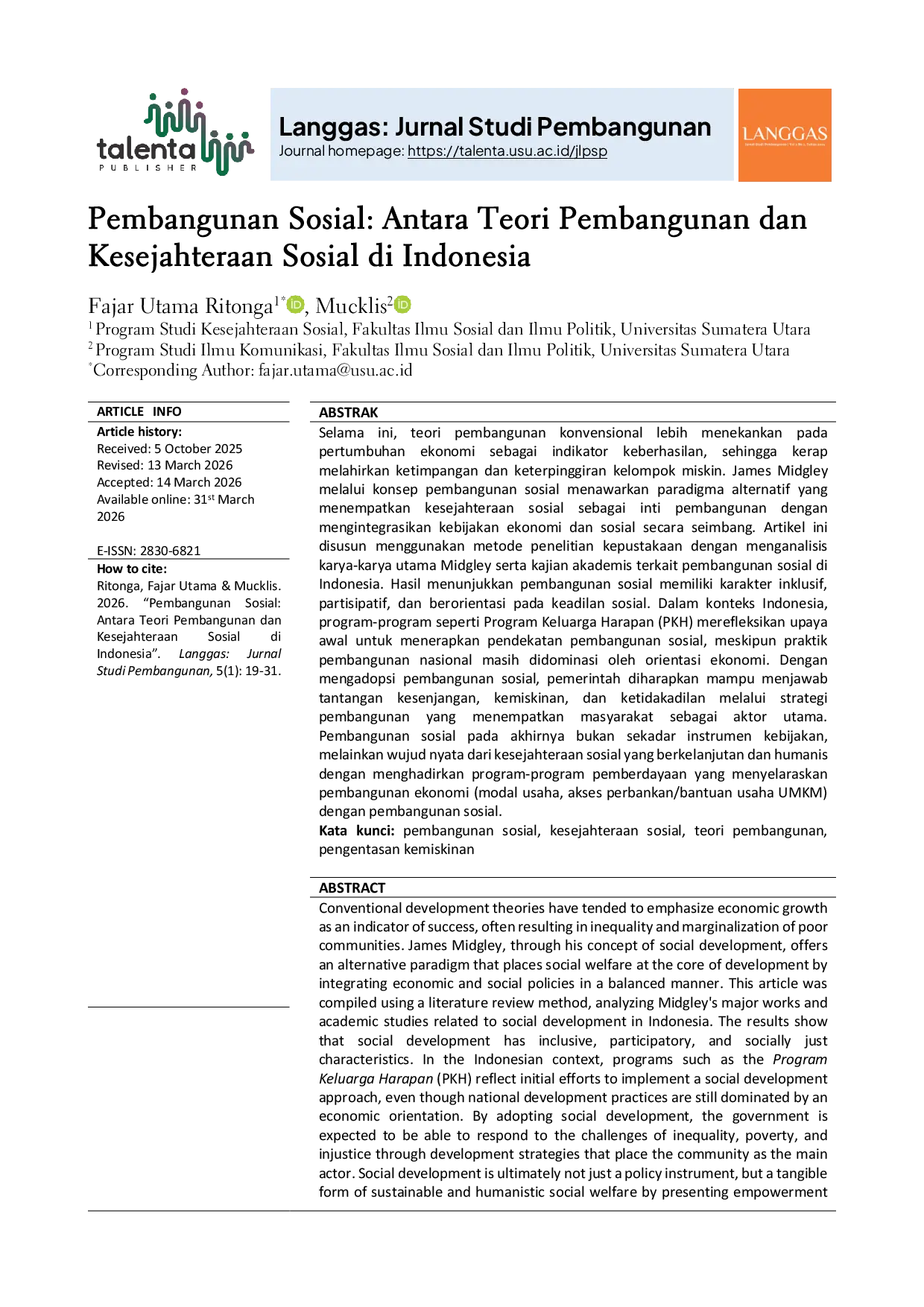 JURIS Pembangunan Sosial Antara Teori Pembangunan dan Kesejahteraan Sosial di Indonesia