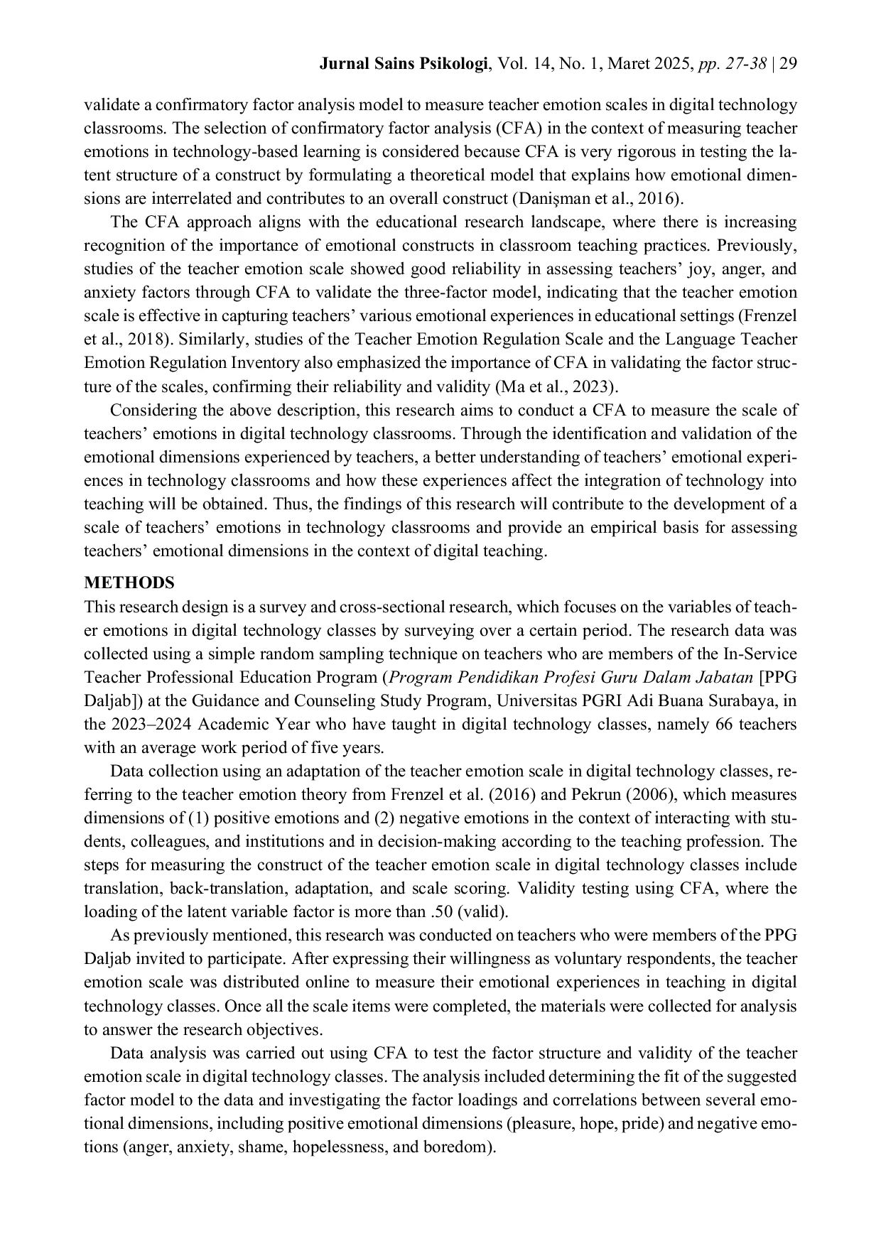 JURIS Confirmatory Factor Analysis to Measure Teachers Emotional Scale in Digital Technology Classroom