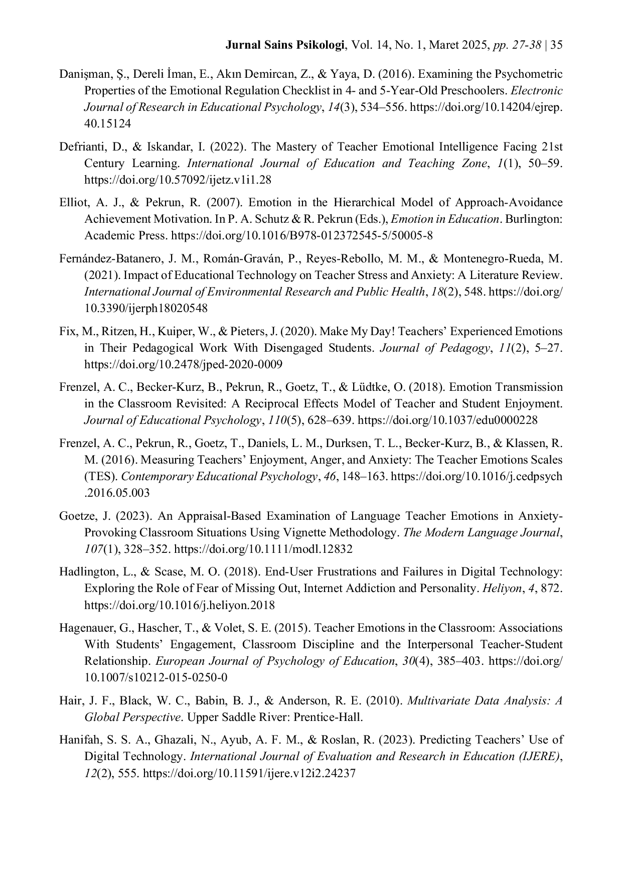 JURIS Confirmatory Factor Analysis to Measure Teachers Emotional Scale in Digital Technology Classroom