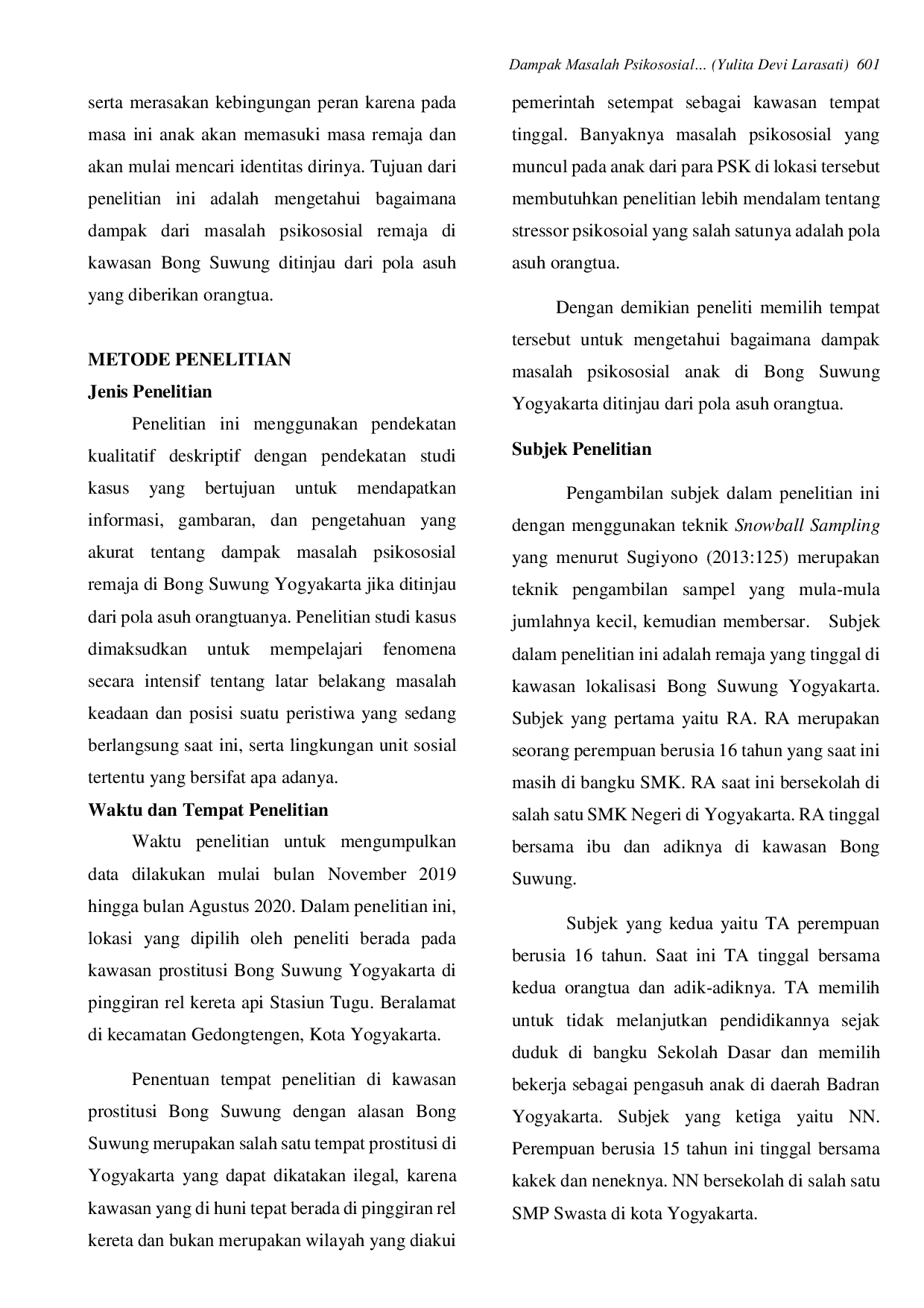 JURIS Dampak Masalah Psikososial Remaja Di Bong Suwung Yogyakarta Ditinjau Dari Pola Asuh Orangtua