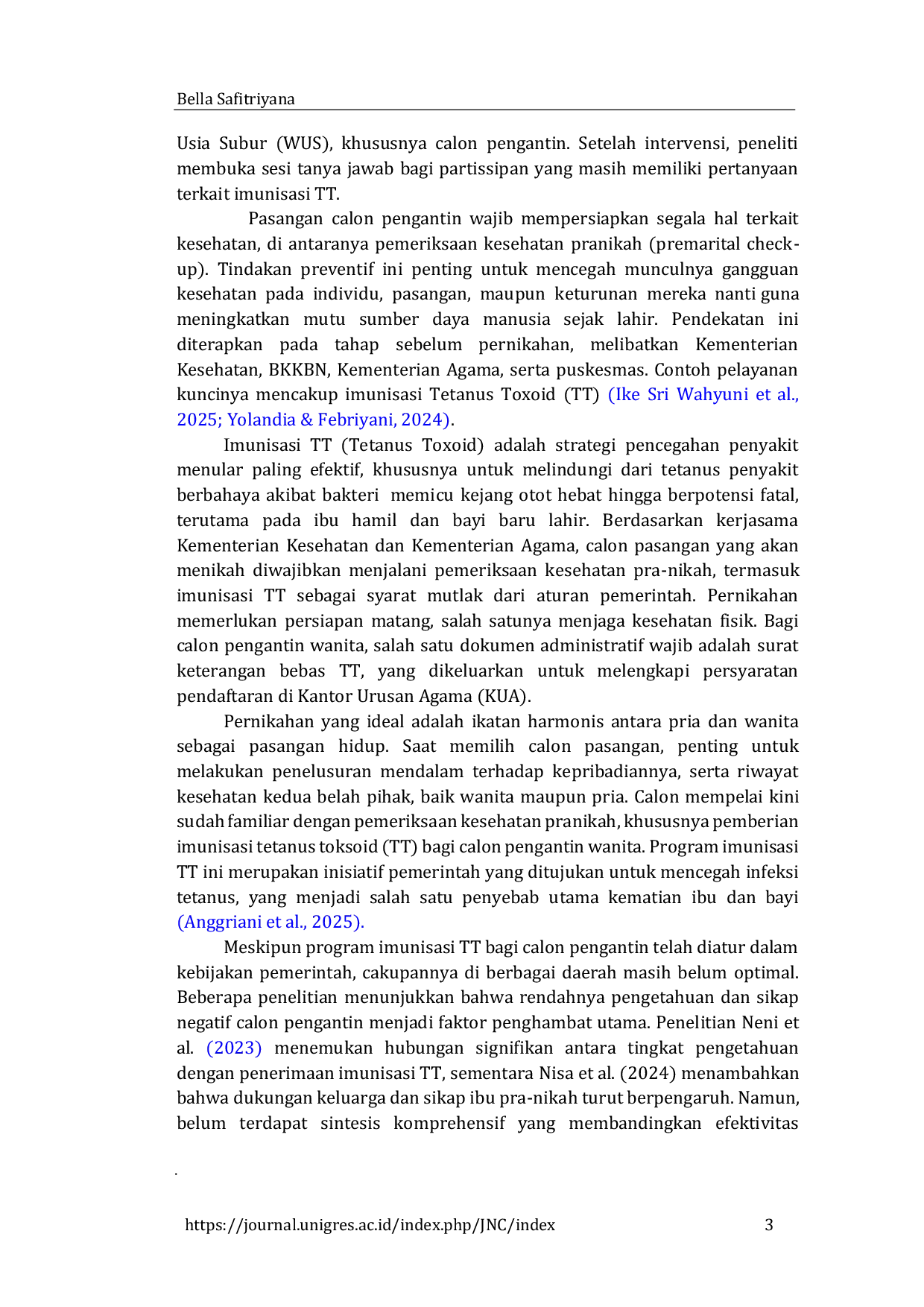JURIS Efektivitas Imunisasi Tetanus Toxoid terhadap Calon Pengantin Literature Review