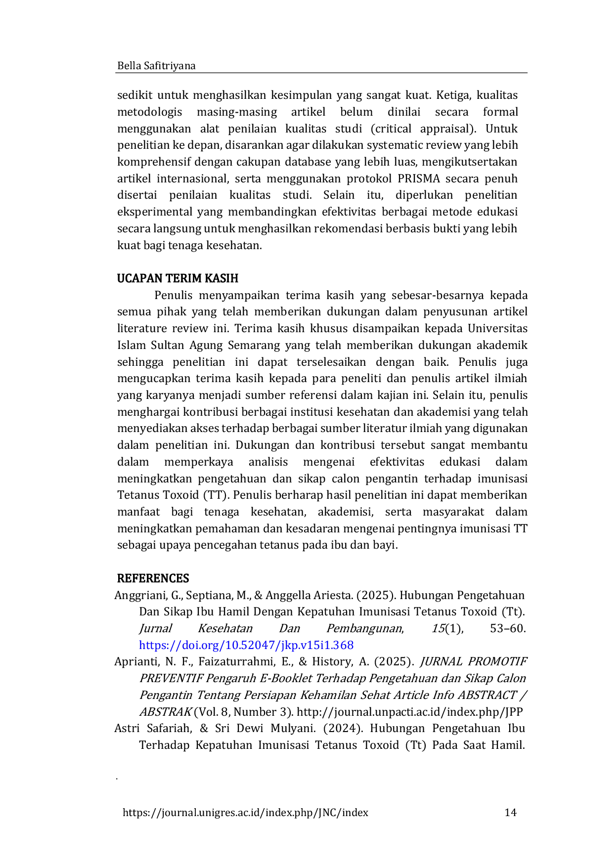 JURIS Efektivitas Imunisasi Tetanus Toxoid terhadap Calon Pengantin Literature Review