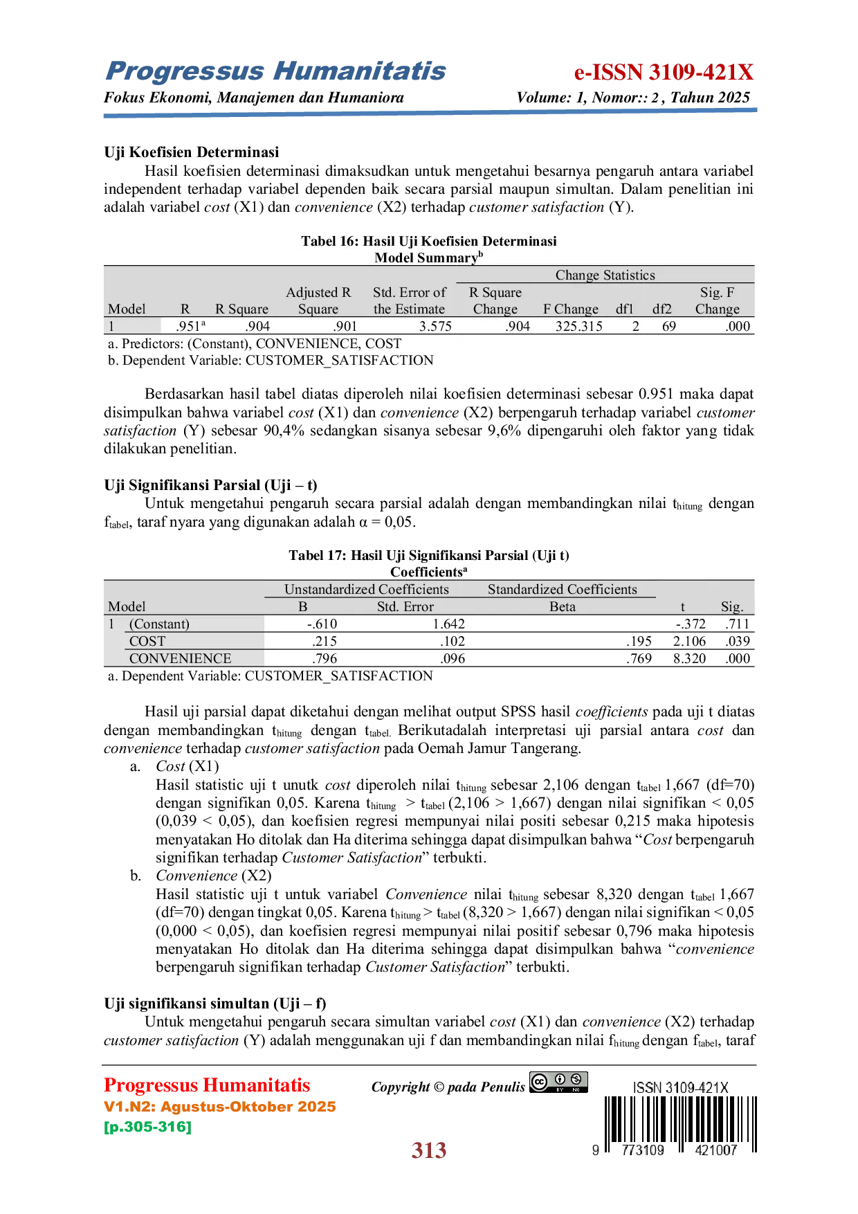 JURIS Pengaruh Cost dan Convenience terhadap Customer Satisfaction di Oemah Jamur Tangerang
