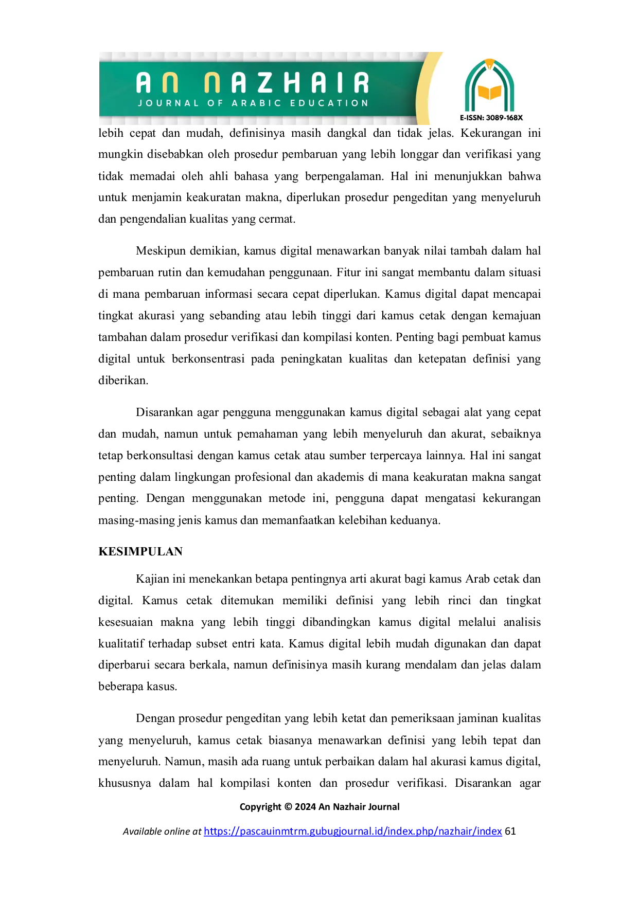 JURIS Akurasi Makna Dalam Kamus Bahasa Arab Digital