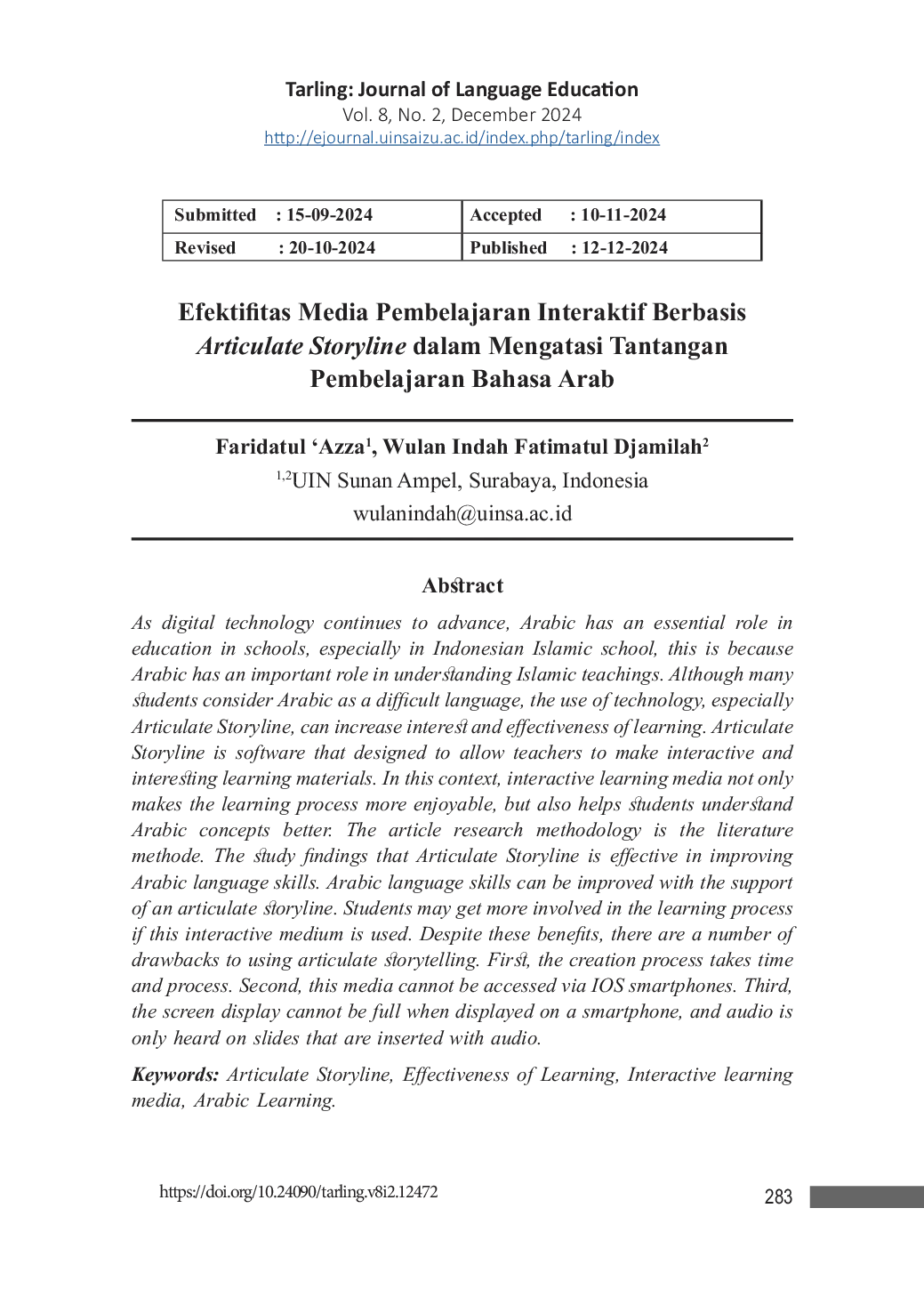 JURIS Effectiveness of Interactive Learning Media Based on Articulate Storyline in Overcoming Challenges in Arabic Language Learning