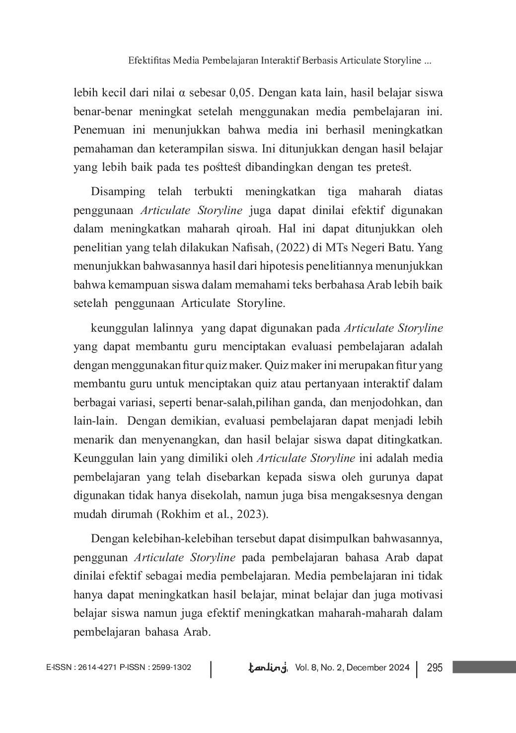 JURIS Effectiveness of Interactive Learning Media Based on Articulate Storyline in Overcoming Challenges in Arabic Language Learning