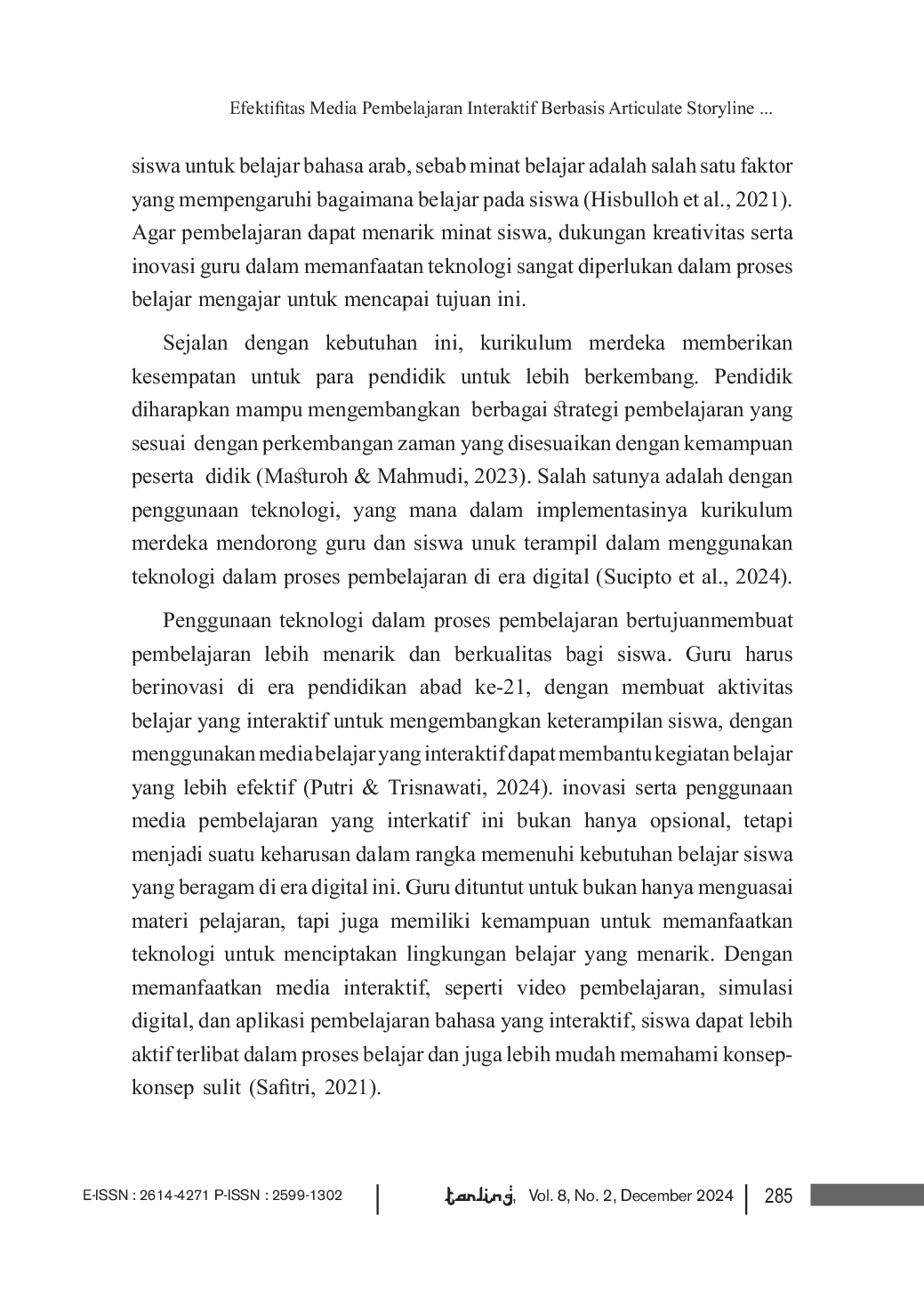 JURIS Effectiveness of Interactive Learning Media Based on Articulate Storyline in Overcoming Challenges in Arabic Language Learning