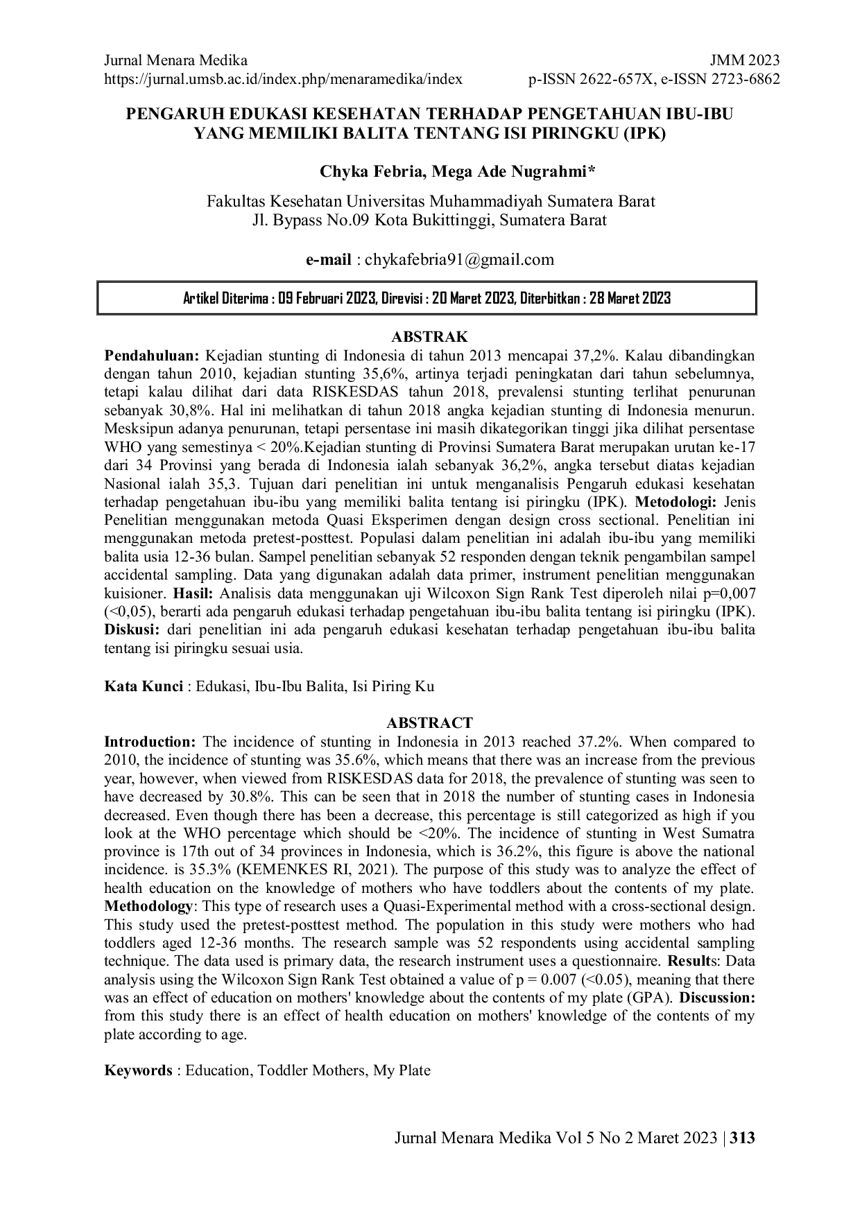 JURIS Pengaruh Edukasi Kesehatan Terhadap Pengetahuan Ibu Ibu Yang Memiliki Balita Tentang Isi Piringku IPK