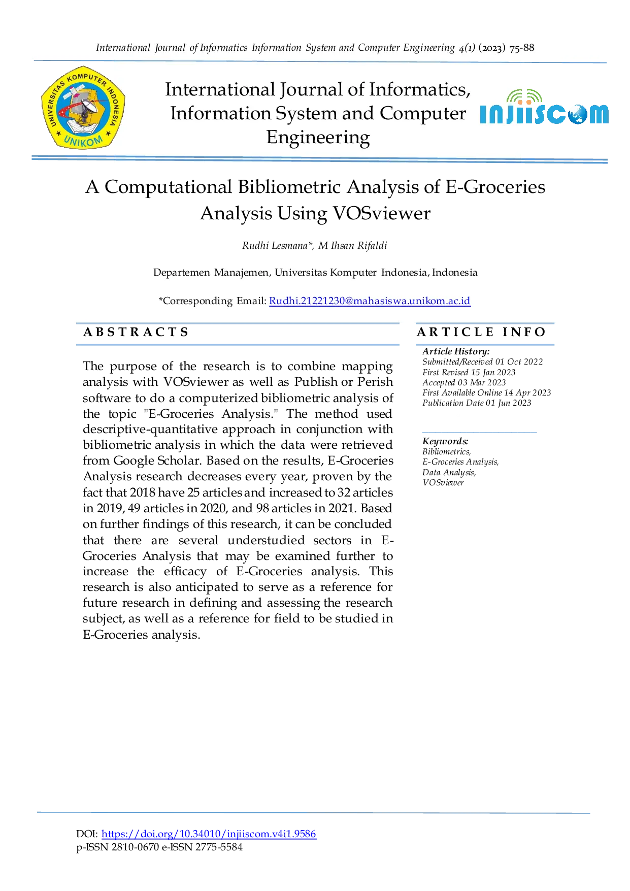 JURIS A Computational Bibliometric Analysis of E Groceries Analysis Using VOSviewer