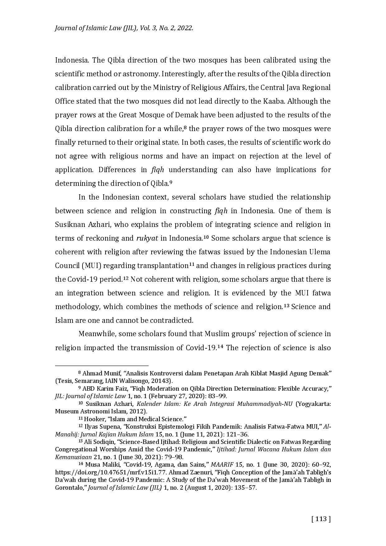 juris The Problems of the Relationship between Science and Religion in Qibla Direction Calibration at the Great Mosque of Demak and Baiturrahman Mosque in Semarang Indonesia