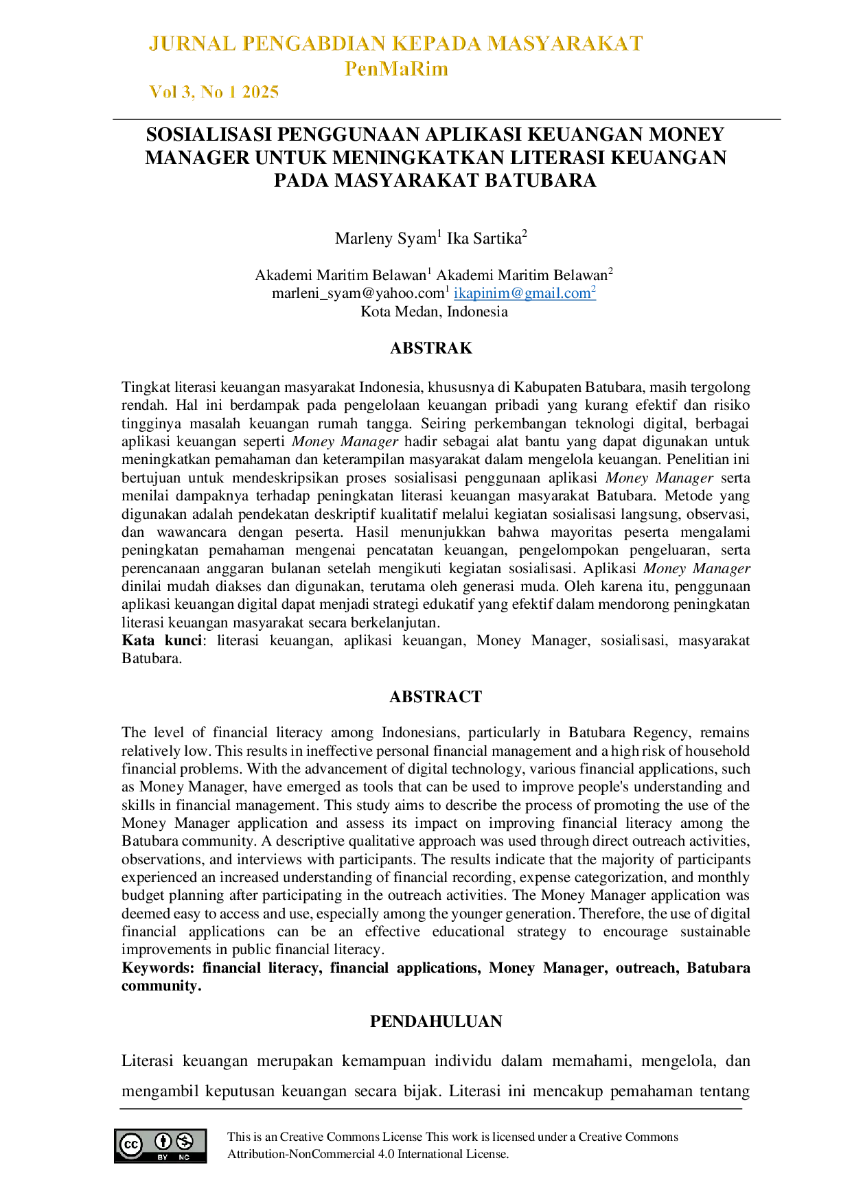 JURIS Sosialisasi Penggunaan Aplikasi Keuangan Money Manager Untuk Meningkatkan Literasi Keuangan Pada Masyarakat Batubara
