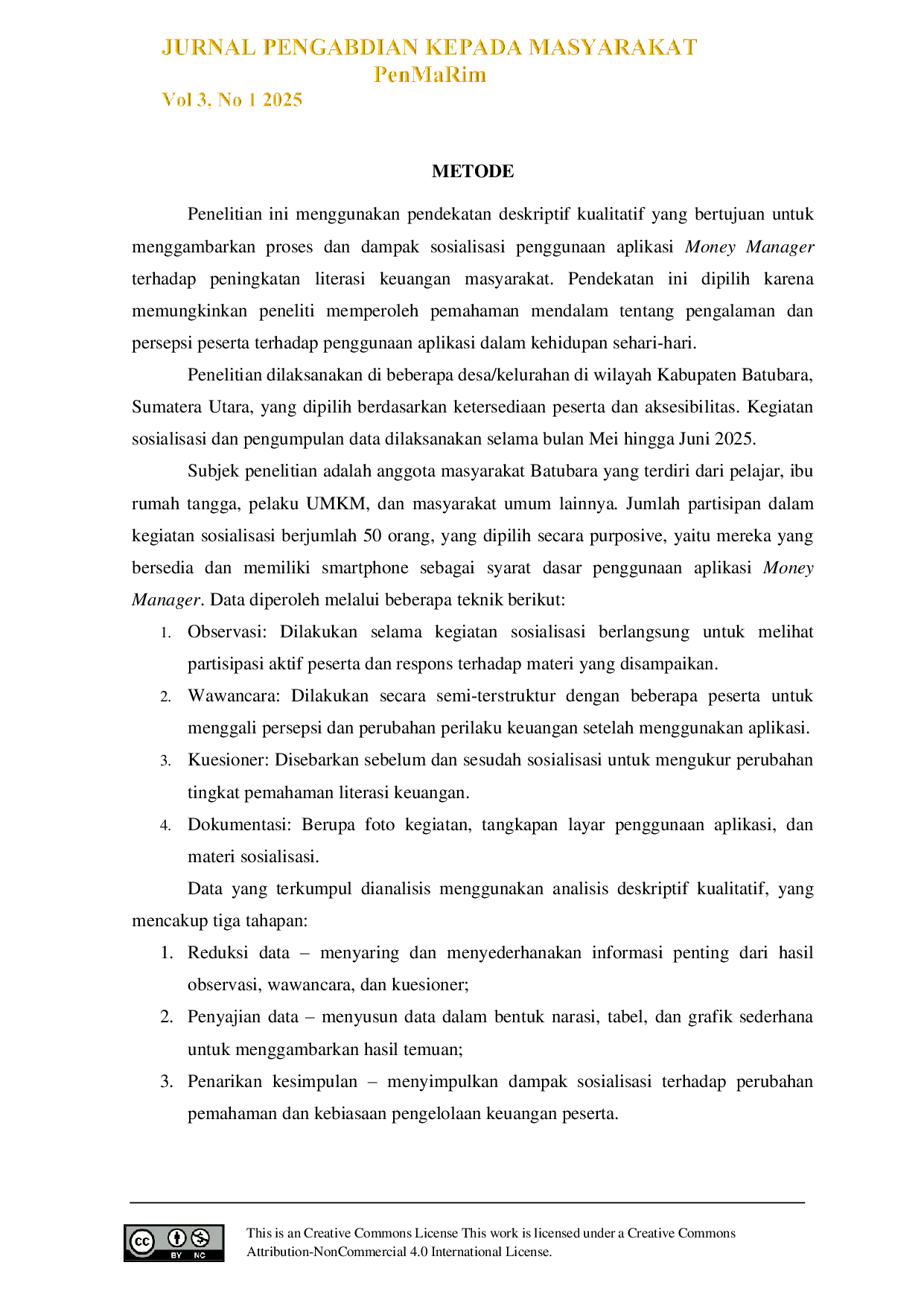 JURIS Sosialisasi Penggunaan Aplikasi Keuangan Money Manager Untuk Meningkatkan Literasi Keuangan Pada Masyarakat Batubara