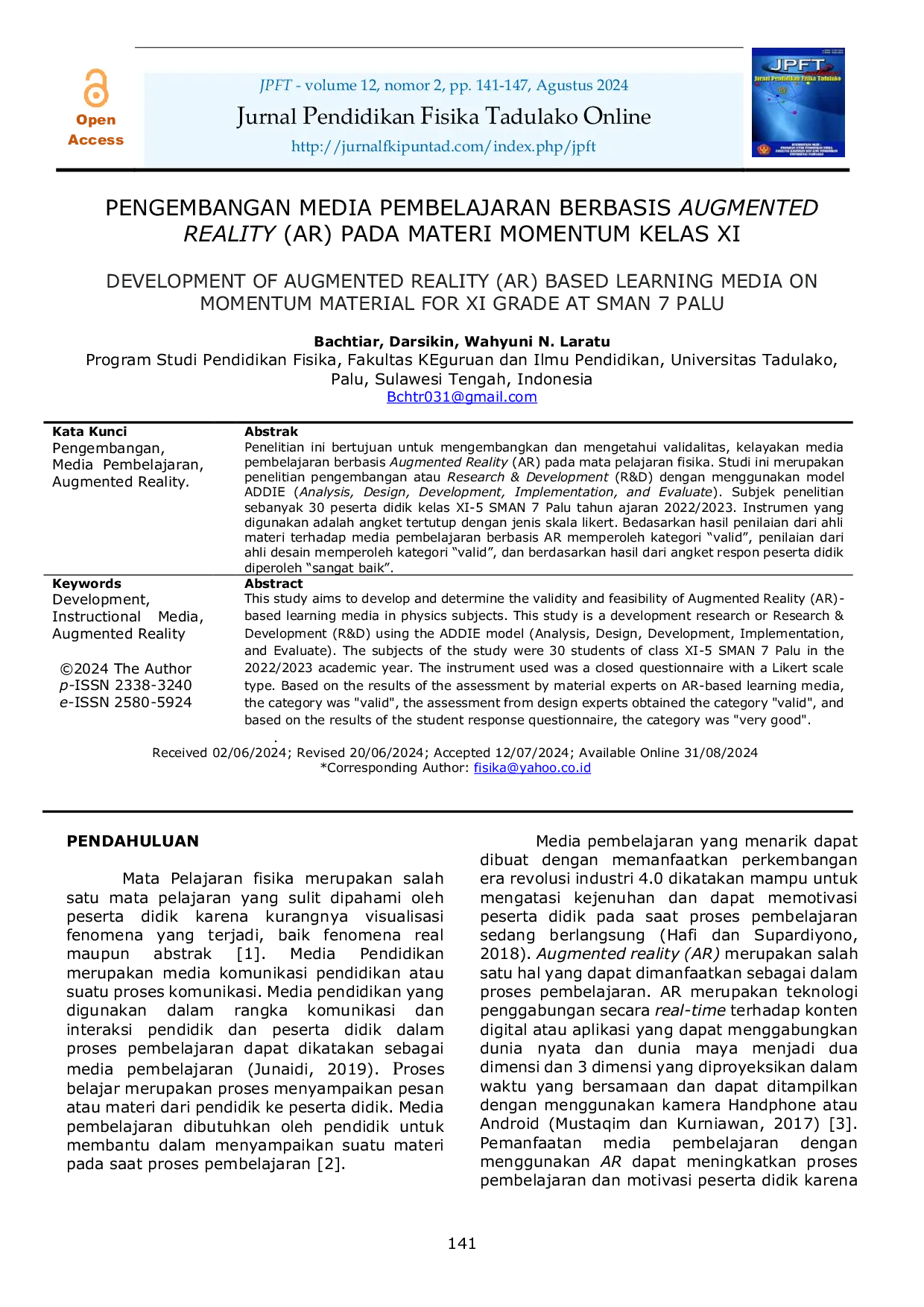JURIS Pengembangan Media Pembelajaran Berbasis Augmented Reality AR Pada Materi Momentum Kelas XI