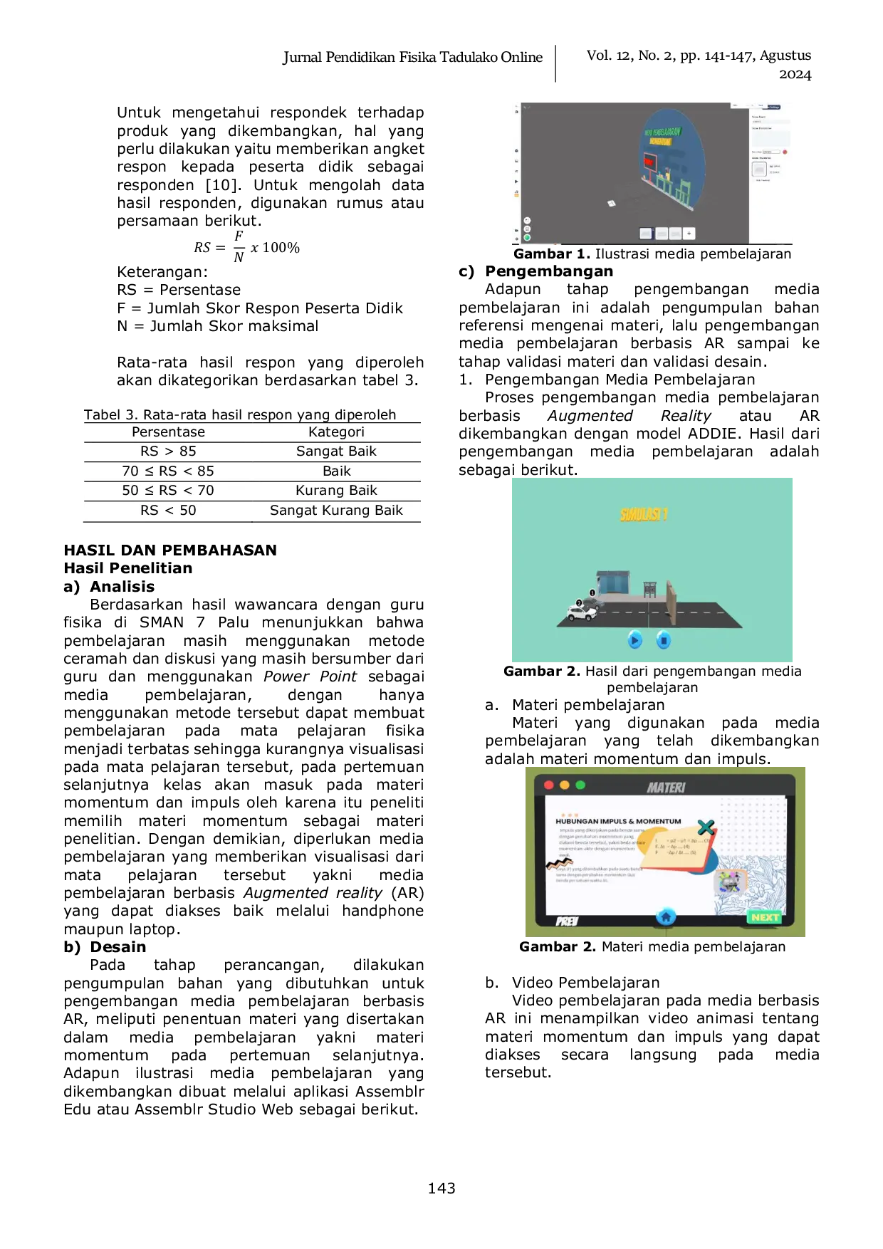 JURIS Pengembangan Media Pembelajaran Berbasis Augmented Reality AR Pada Materi Momentum Kelas XI