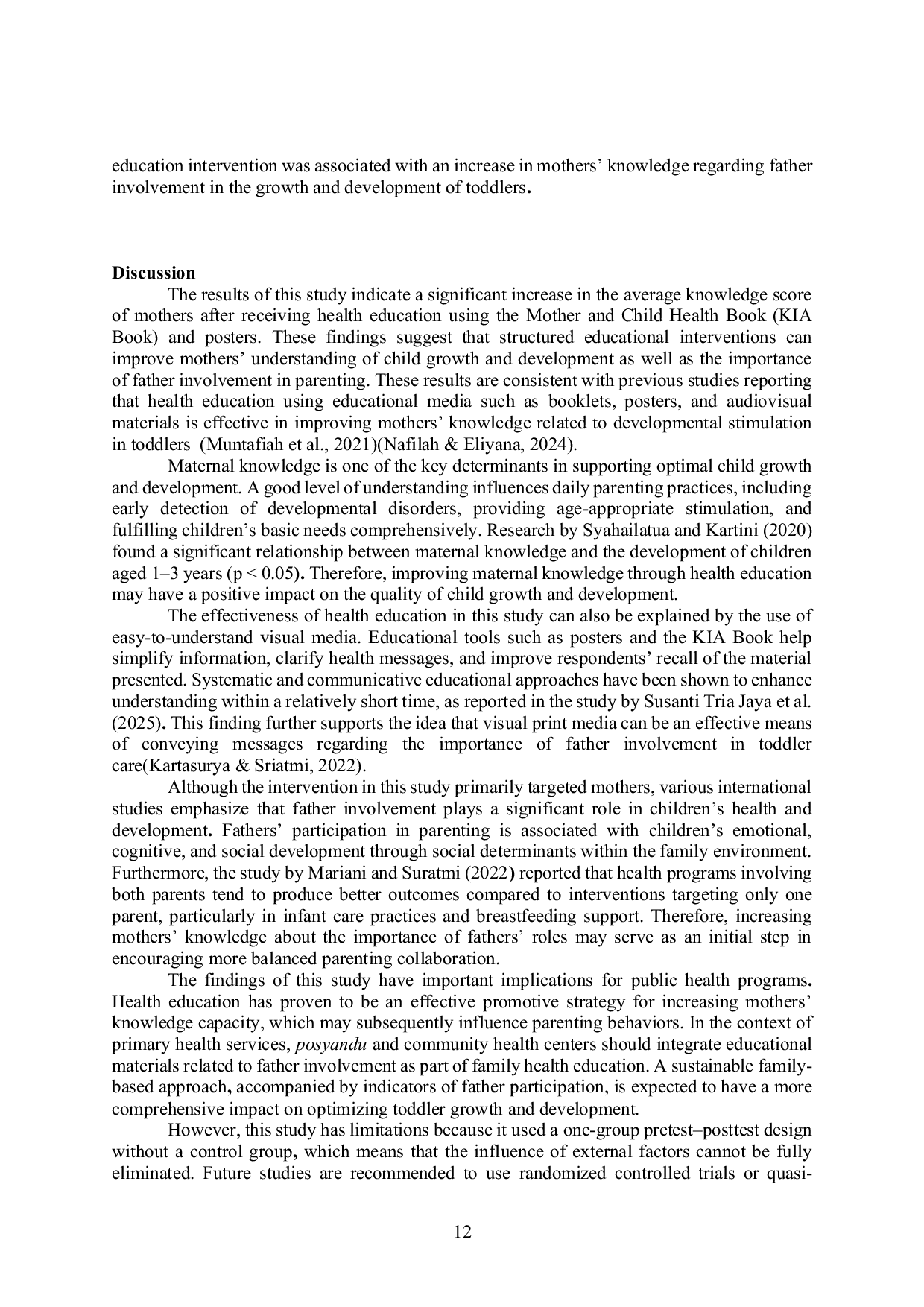 JURIS Effect of Poster and KIA Book Education on Mothers Knowledge of Father Involvement in Toddler Development