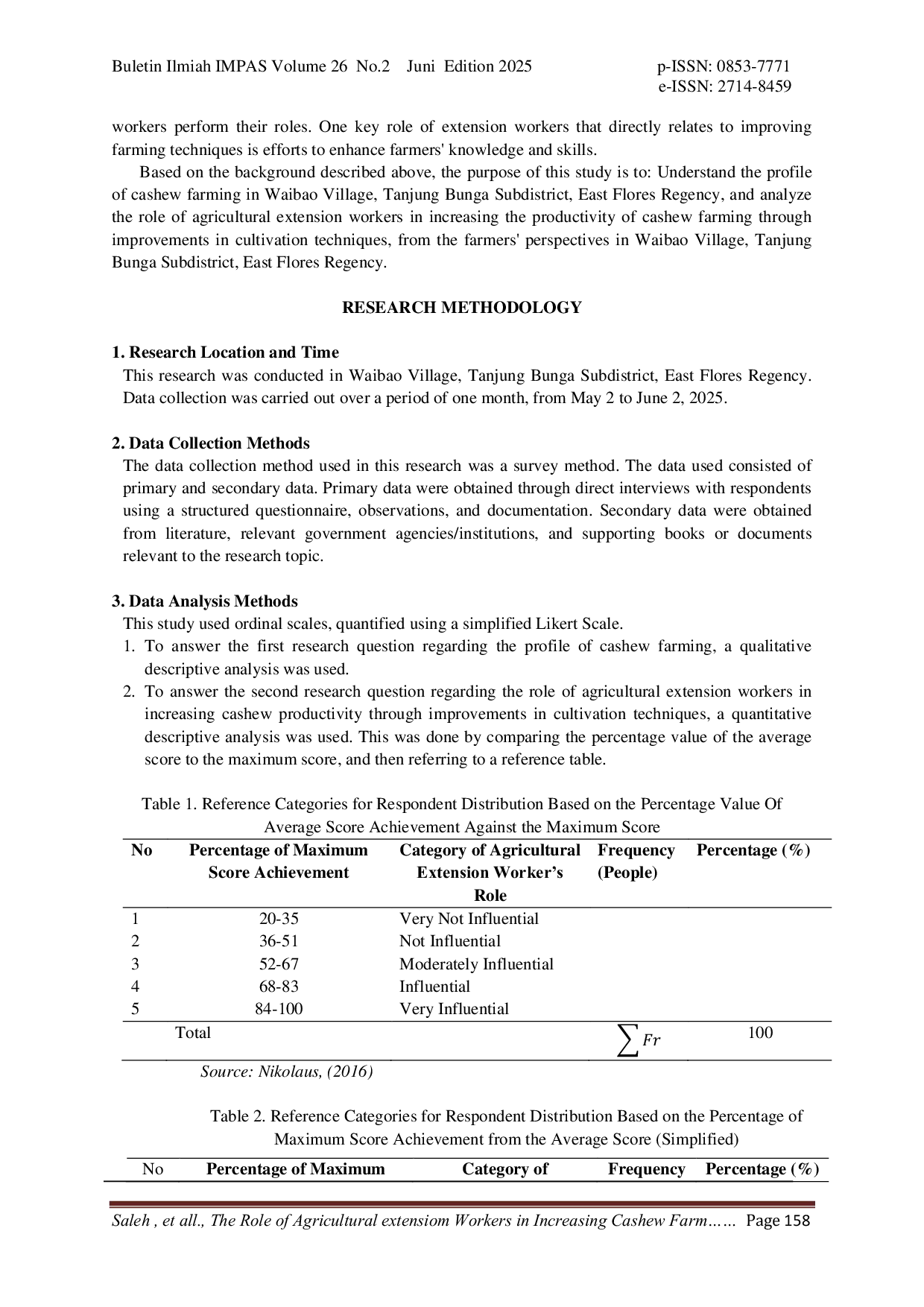 JURIS The Role of Agricultural Extension Workers in Increasing Cashew Farming Productivity Through Cultivation Technique Improvement Efforts in Waibao Village Tanjung Bunga Subdistrict East Flores Regency