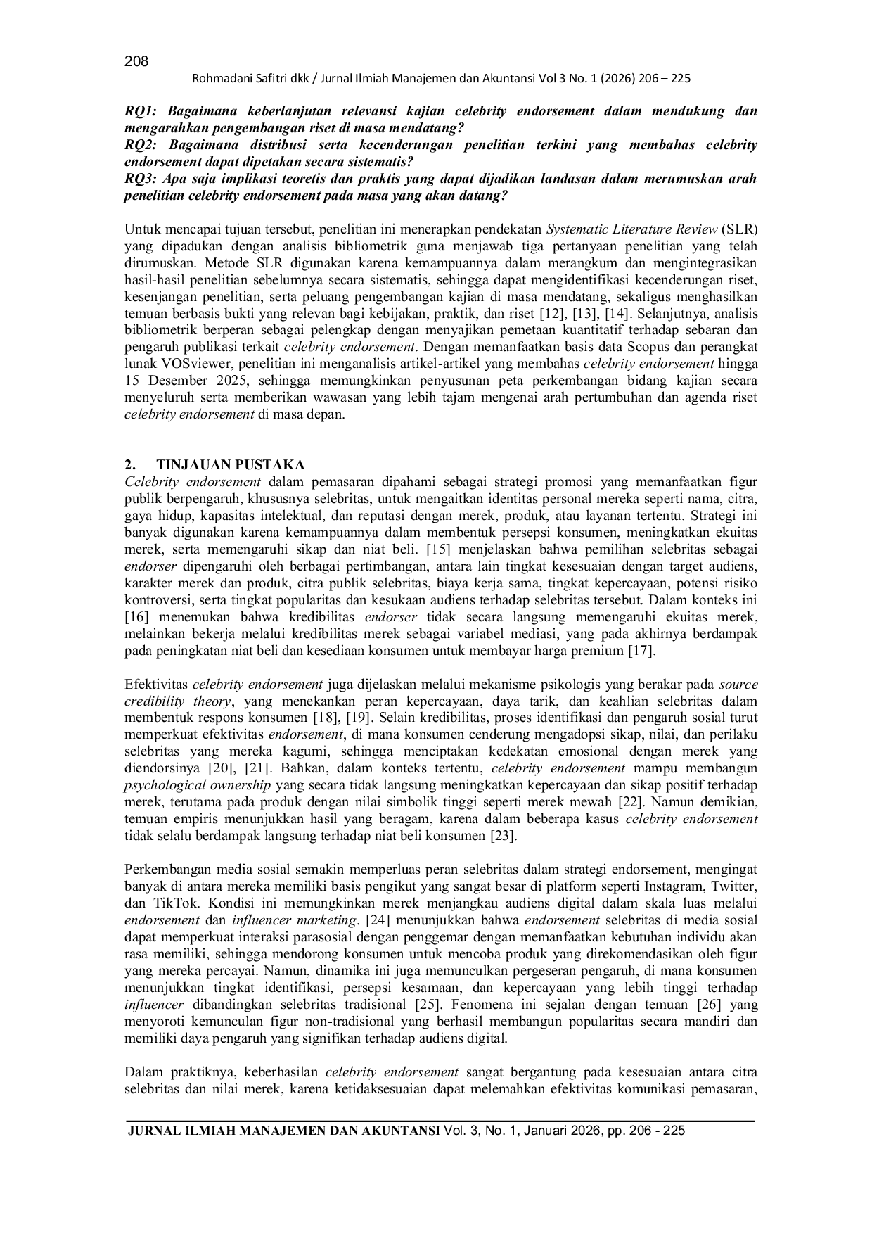 JURIS Celebrity Endorsement Tinjauan Pustaka Sistematis dan Analisis Bibliometrik