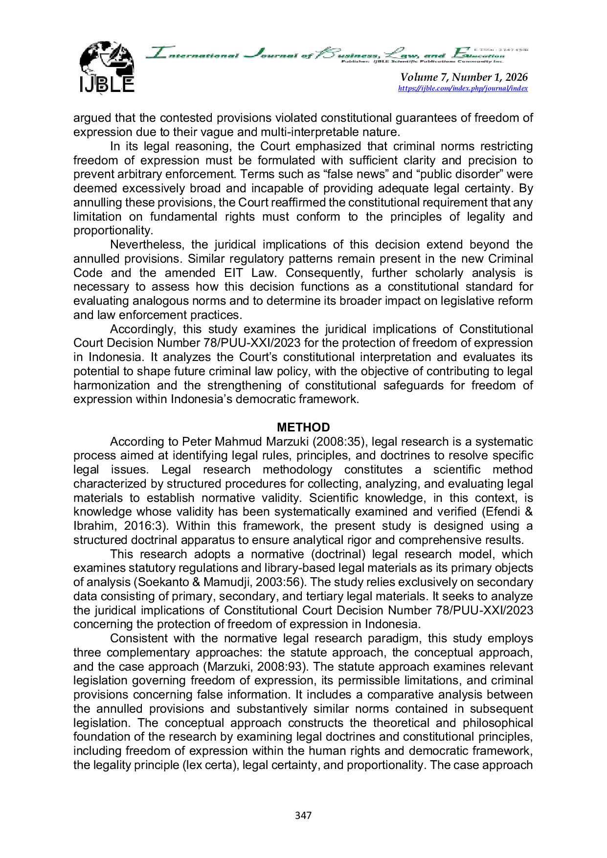 JURIS Juridical Implications of Constitutional Court Decision Number 78 PUU XXI 2023 on Freedom of Expression in Indonesia