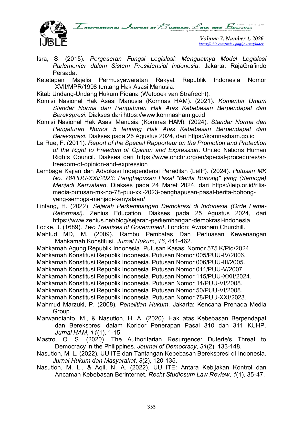 JURIS Juridical Implications of Constitutional Court Decision Number 78 PUU XXI 2023 on Freedom of Expression in Indonesia