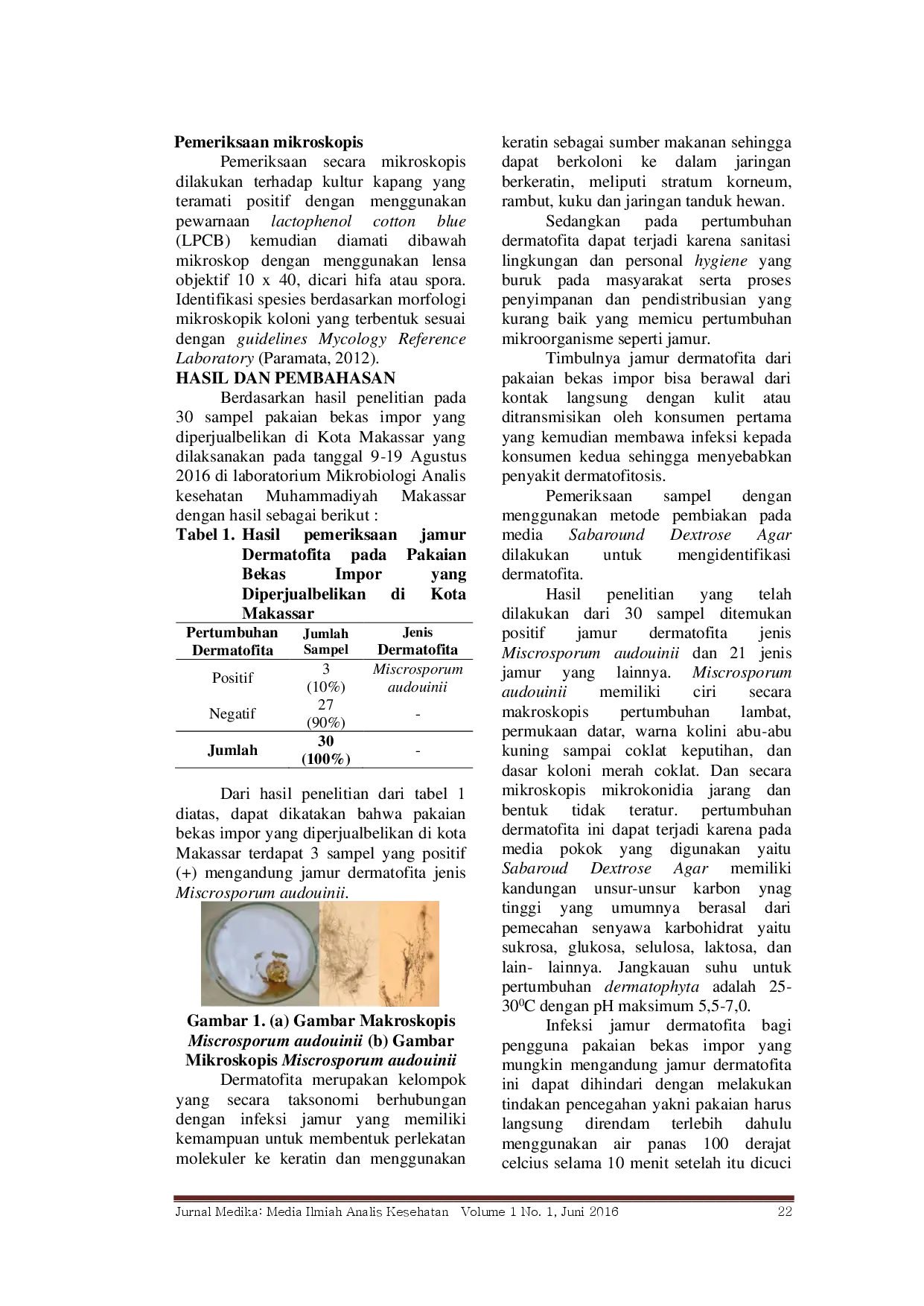 juris Dermatophyta Pada Pakaian Bekas Impor Yang Diperjualbelikan Di Kota Makassar