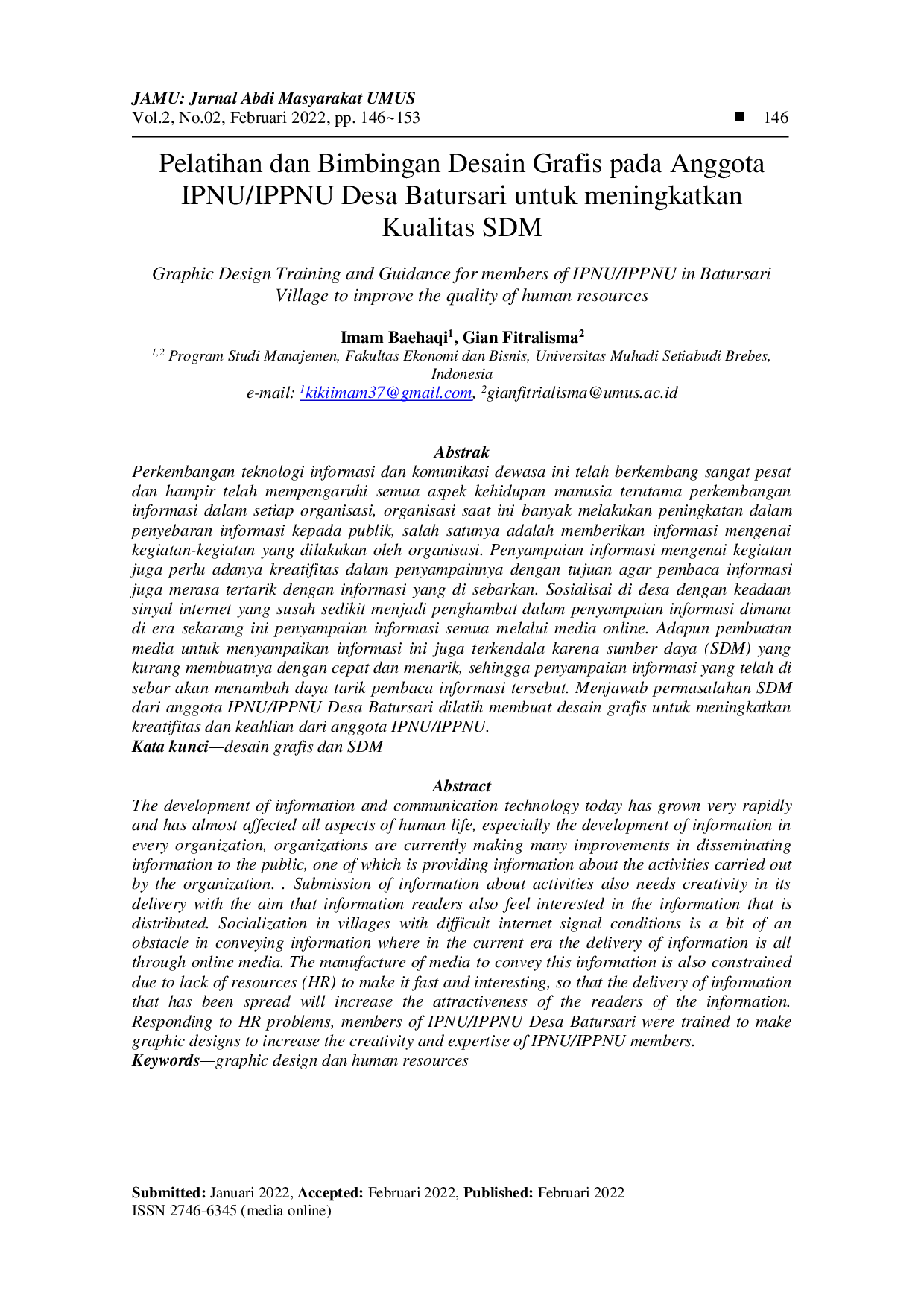 juris Pelatihan dan Bimbingan Desain Grafis pada Anggota IPNU IPPNU Desa Batursari untuk meningkatkan Kualitas SDM