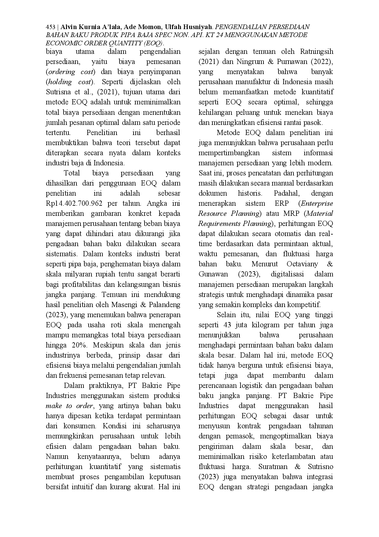 juris Pengendalian Persediaan Bahan Baku Produk Pipa Baja Spec Non Api Kt 24 Menggunakan Metode Economic Order Quantity Eoq