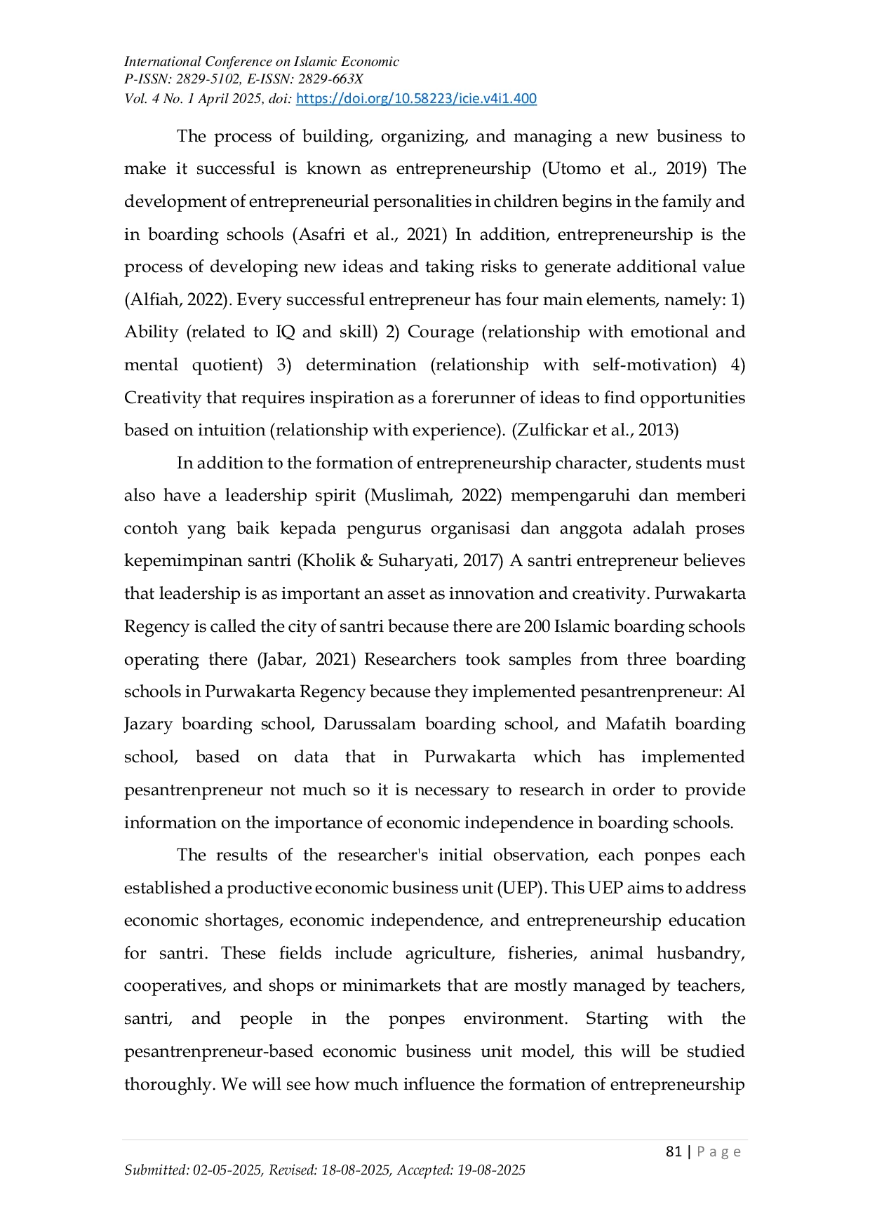 JURIS The Influence of Entrepreneurship Character Building and Leadership Spirit on The Economic Independence of Santri
