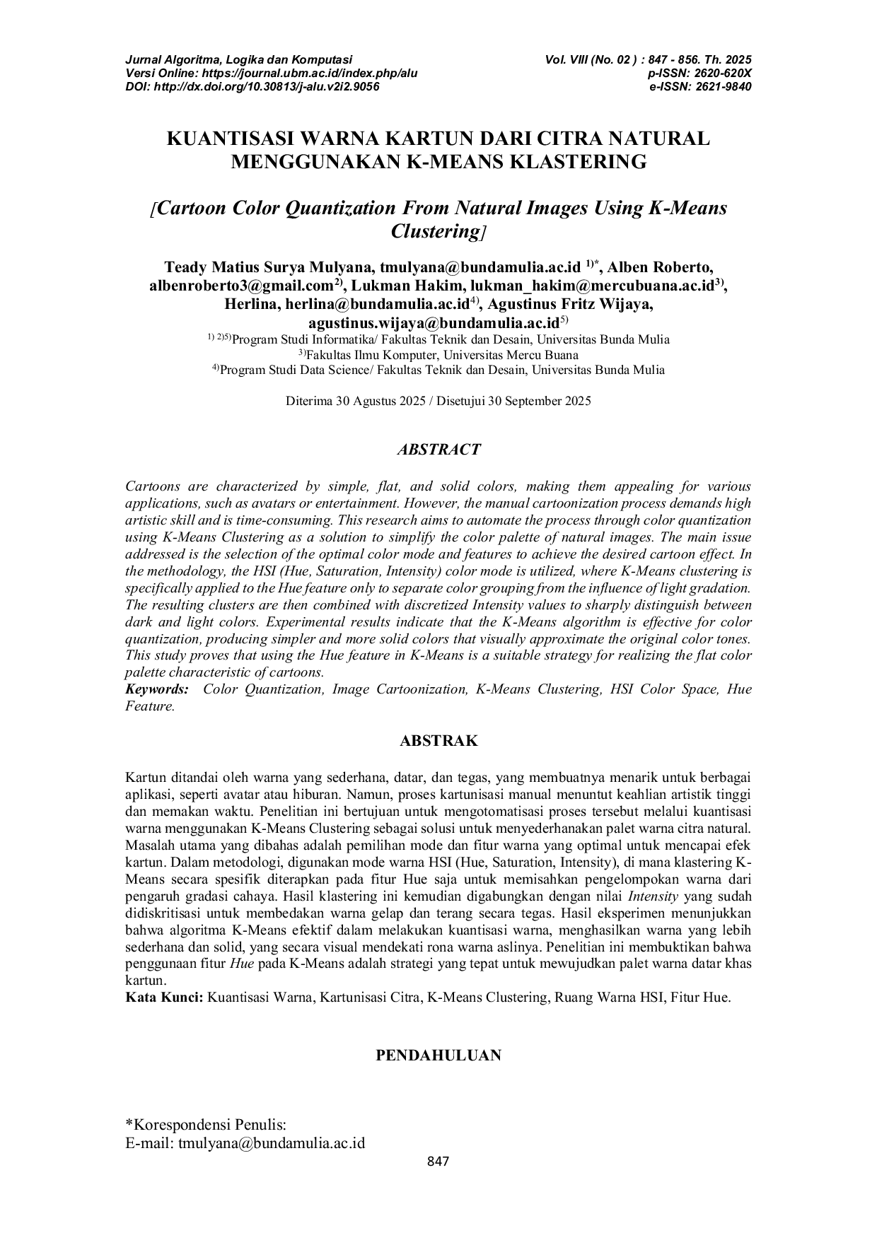 JURIS Kuantisasi Warna Kartun Dari Citra Natural Menggunakan K Means Klastering