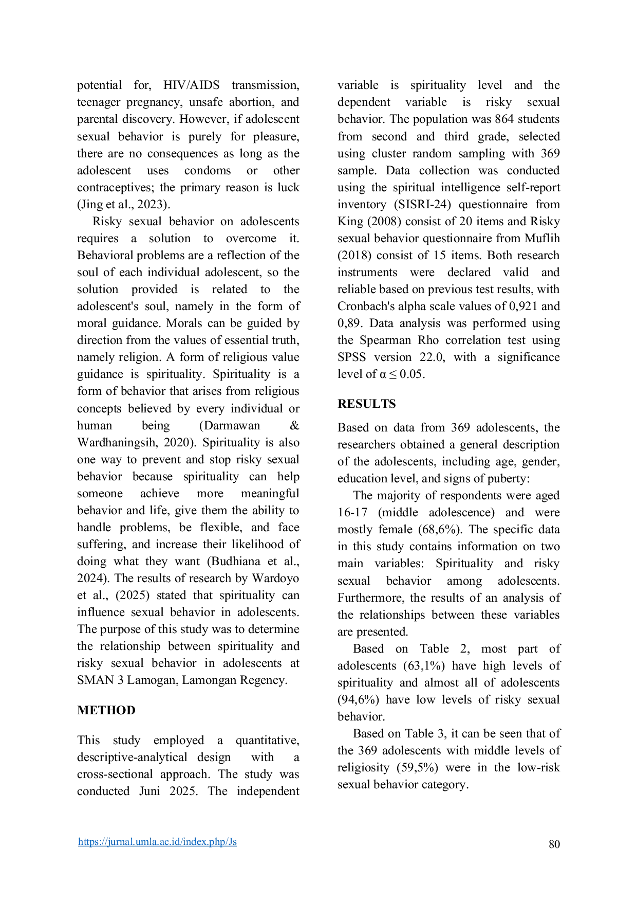 JURIS A Correlation Study between Spirituality and Risky Sexual Behavior in Adolescents
