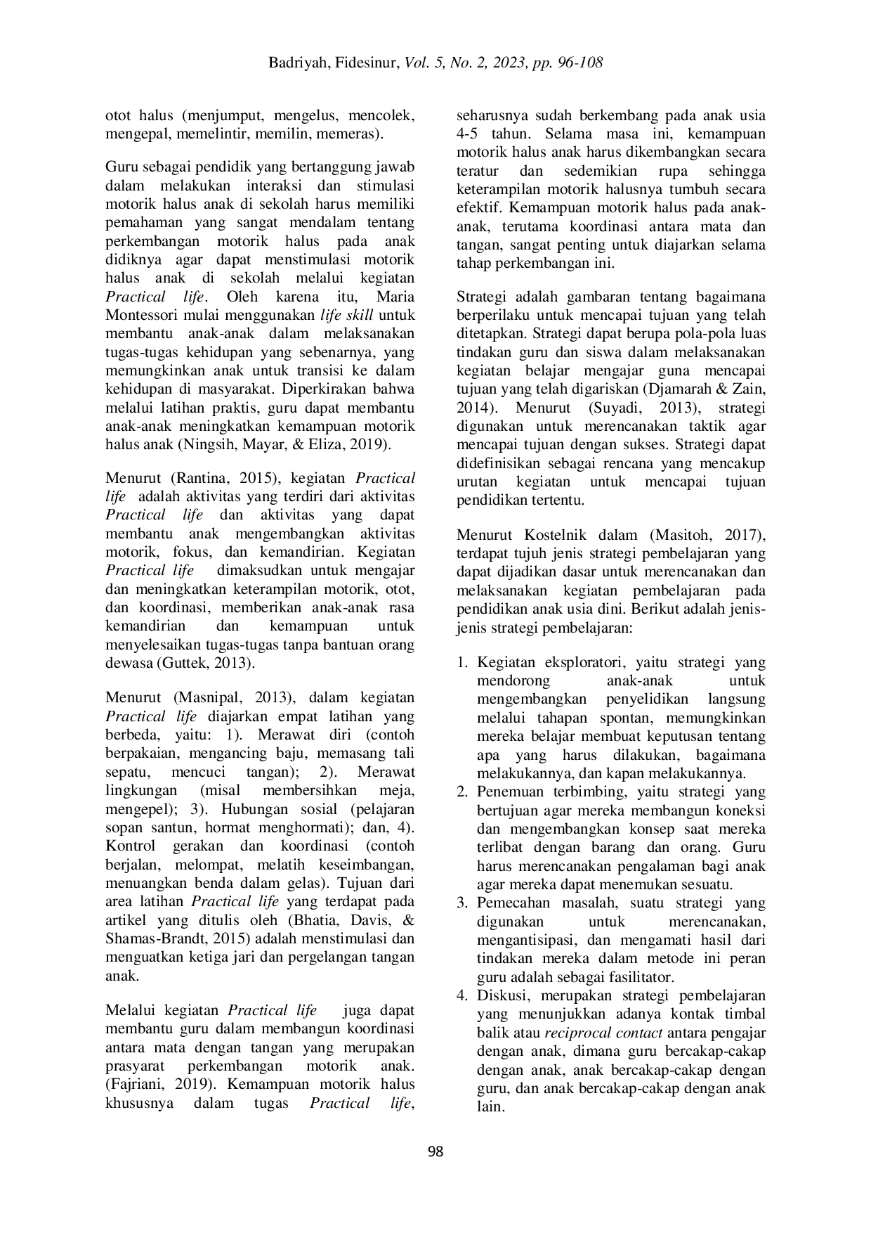 JURIS Strategi Guru Menstimulasi Motorik Halus Melalui Kegiatan Practical Life Anak 4 5 Tahun