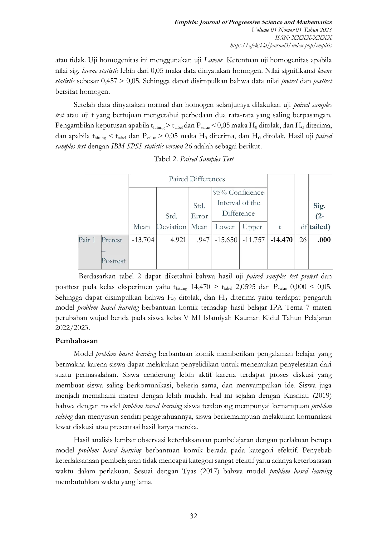 JURIS PENGARUH MODEL PROBLEM BASED LEARNING BERBANTUAN KOMIK TERHADAP HASIL BELAJAR IPA SISWA MADRASAH IBTIDAIYAH