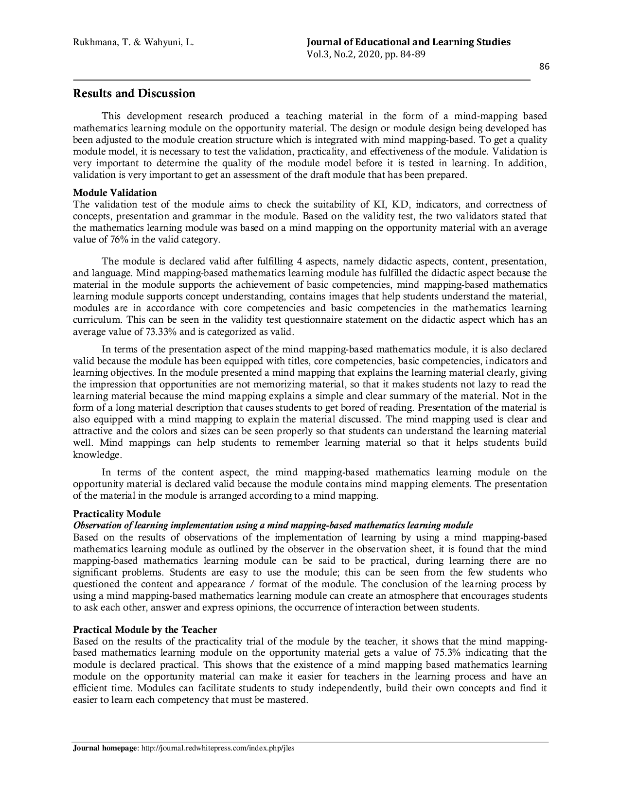 JURIS Development of mathematics learning module based on mind mapping on opportunity materials