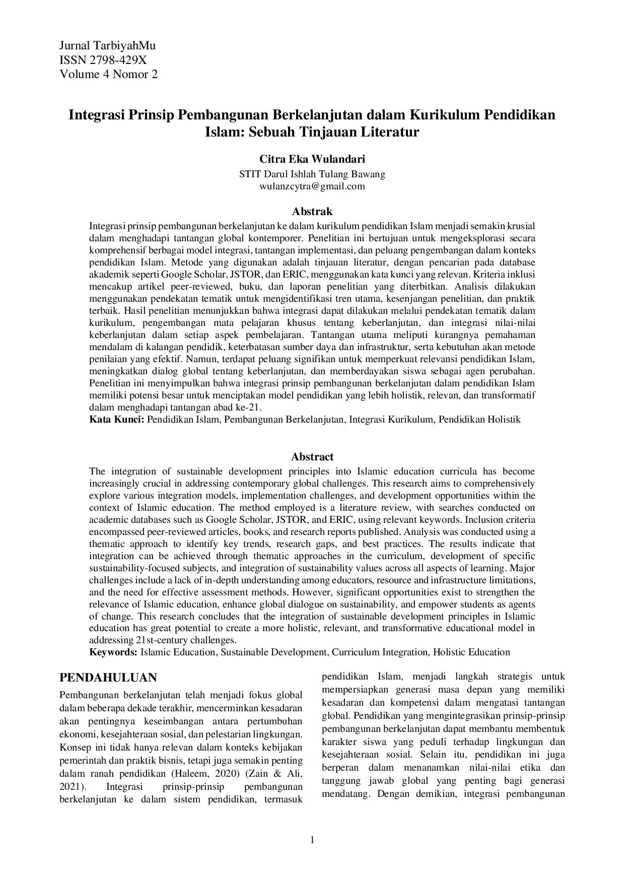 JURIS Integrasi Prinsip Pembangunan Berkelanjutan dalam Kurikulum Pendidikan Islam Sebuah Tinjauan Literatur 1 Model Integrasi Pembangunan Berkelanjutan dalam Kurikulum Pendidikan Islam 2 Tantangan dan P