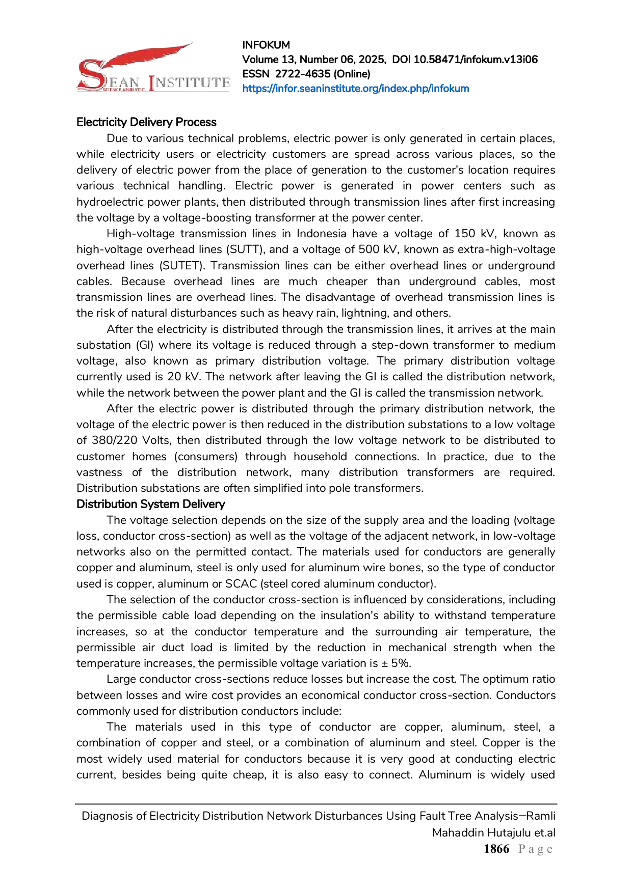 JURIS Diagnosis of Electricity Distribution Network Disturbances Using Fault Tree Analysis