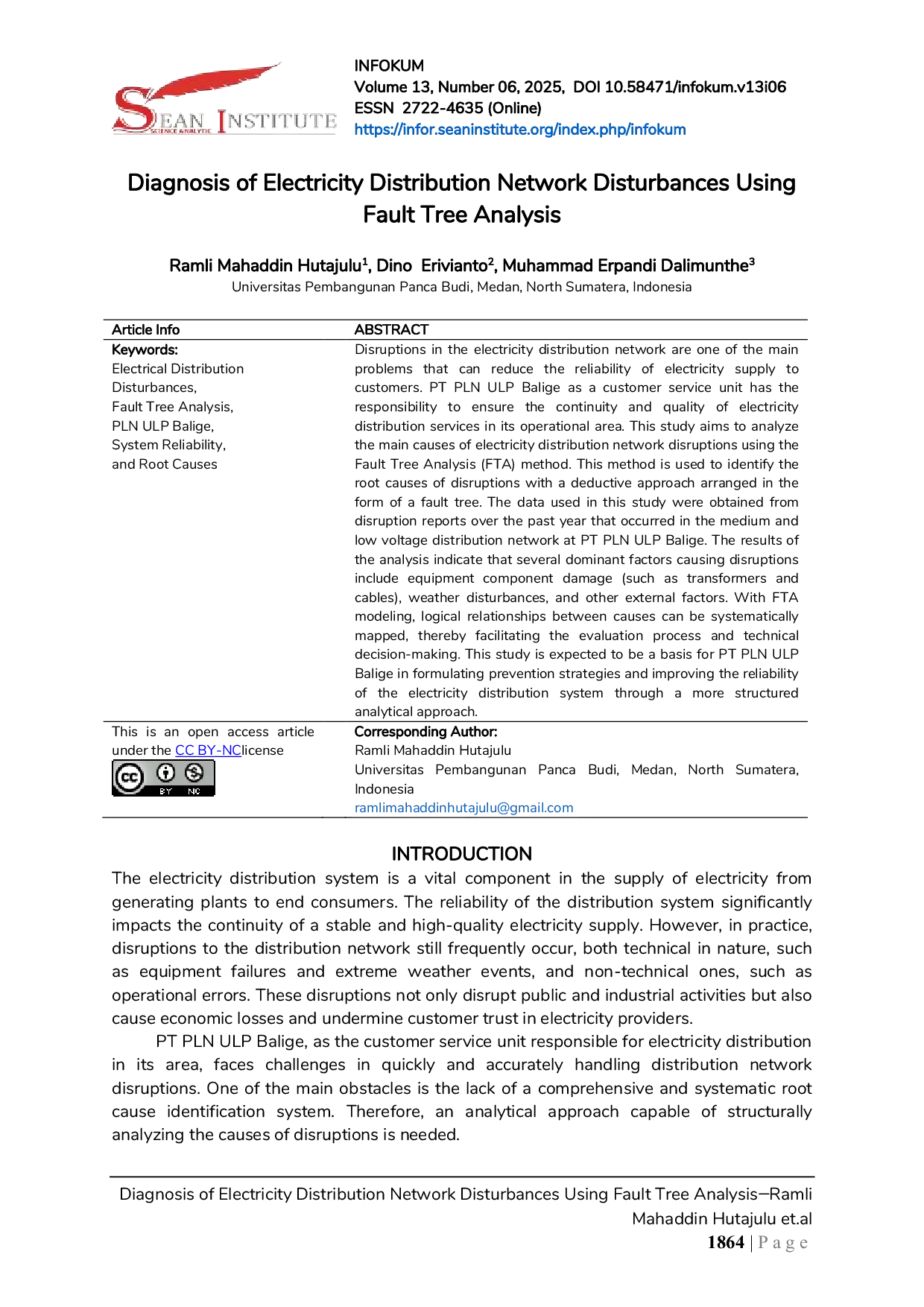 JURIS Diagnosis of Electricity Distribution Network Disturbances Using Fault Tree Analysis