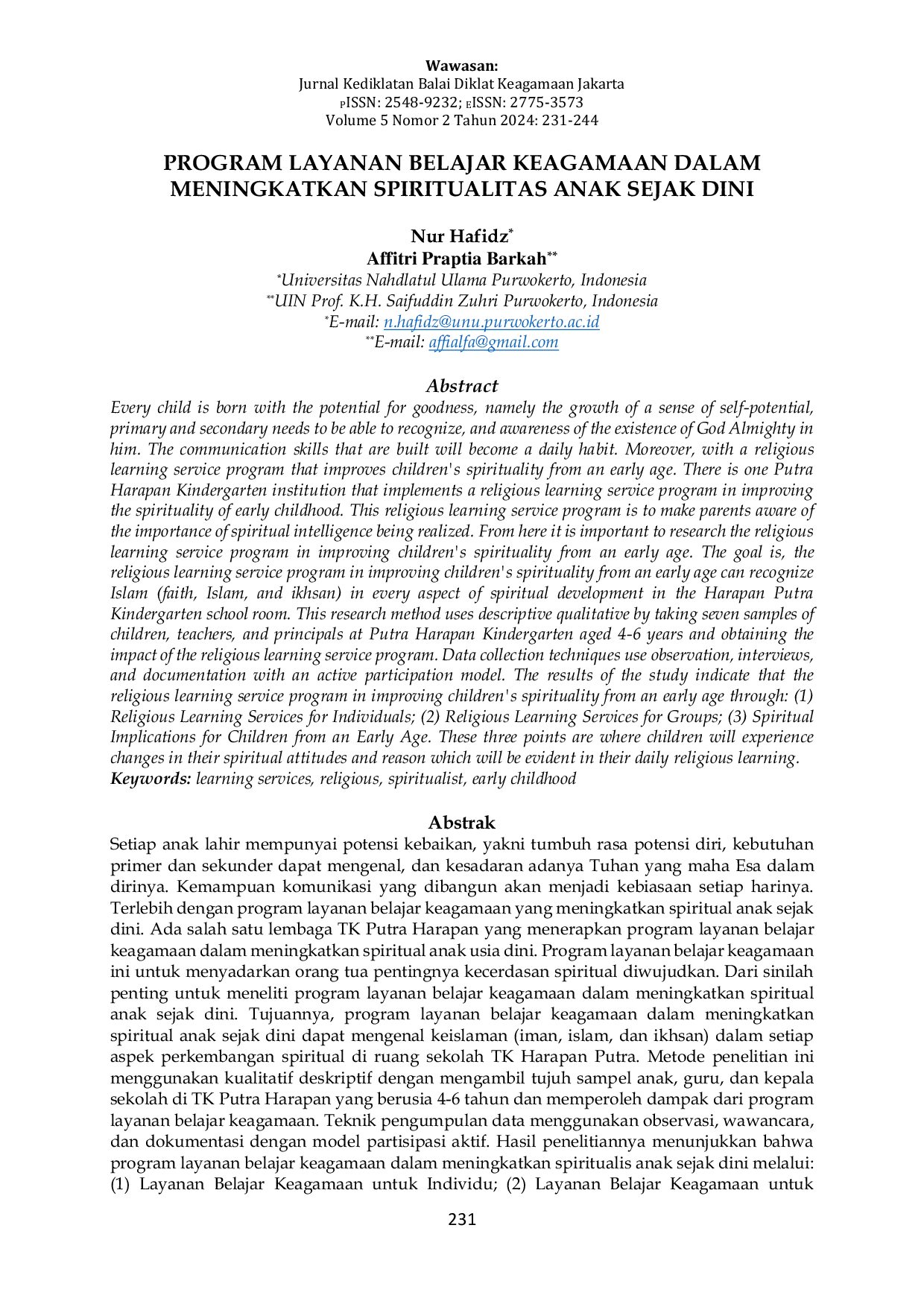 JURIS Program Layanan Belajar Keagamaan dalam Meningkatkan Spiritualitas Anak Sejak Dini