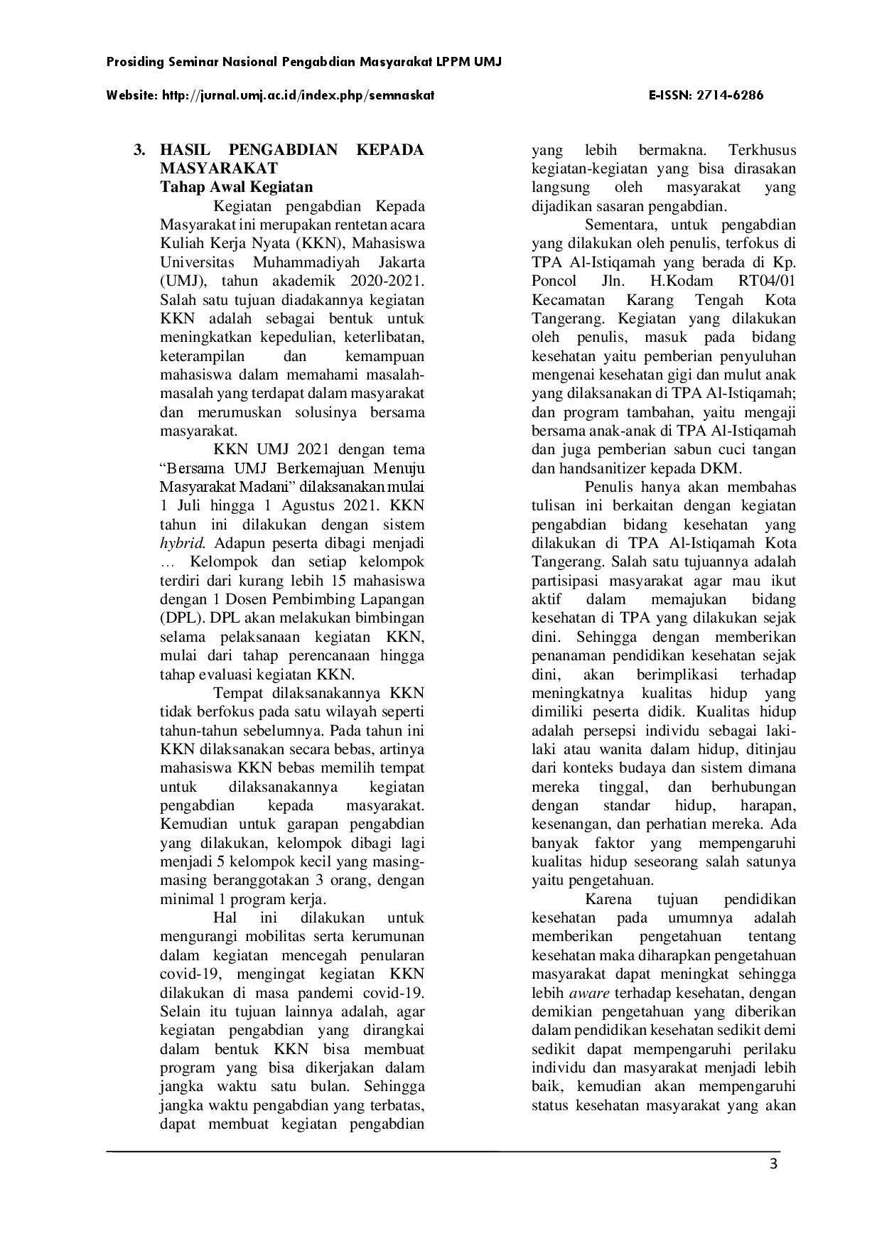 juris Edukasi Kesehatan Gigi Dan Mulut Terhadap Anak Di Kampung Poncol Kecamatan Karang Tengah Tangerang