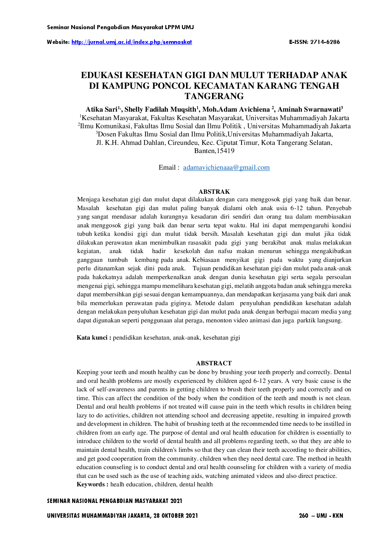 juris Edukasi Kesehatan Gigi Dan Mulut Terhadap Anak Di Kampung Poncol Kecamatan Karang Tengah Tangerang
